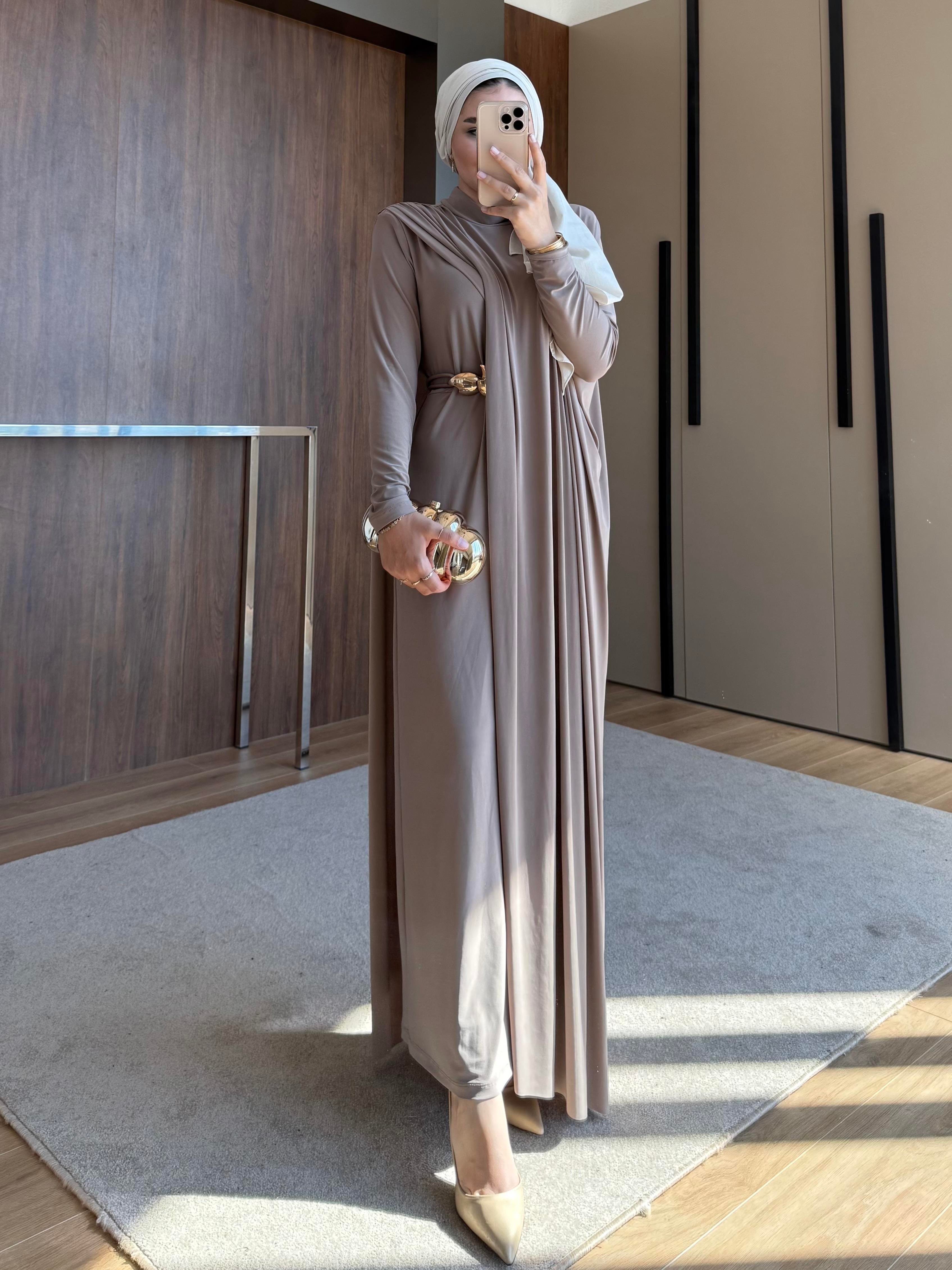 TABA KEMERLİ PENYE ELBİSE BEJ