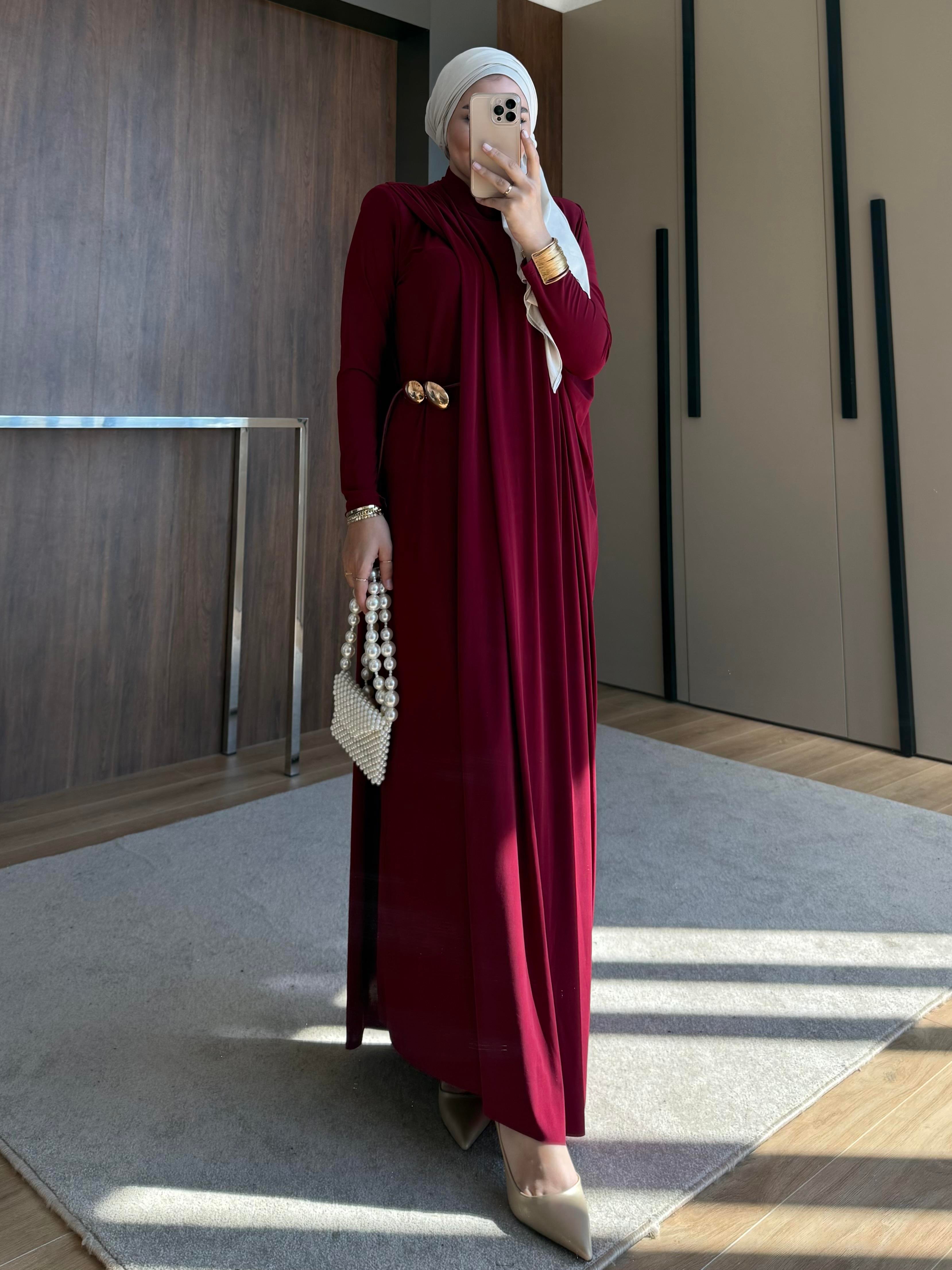 TABA KEMERLİ PENYE ELBİSE BORDO