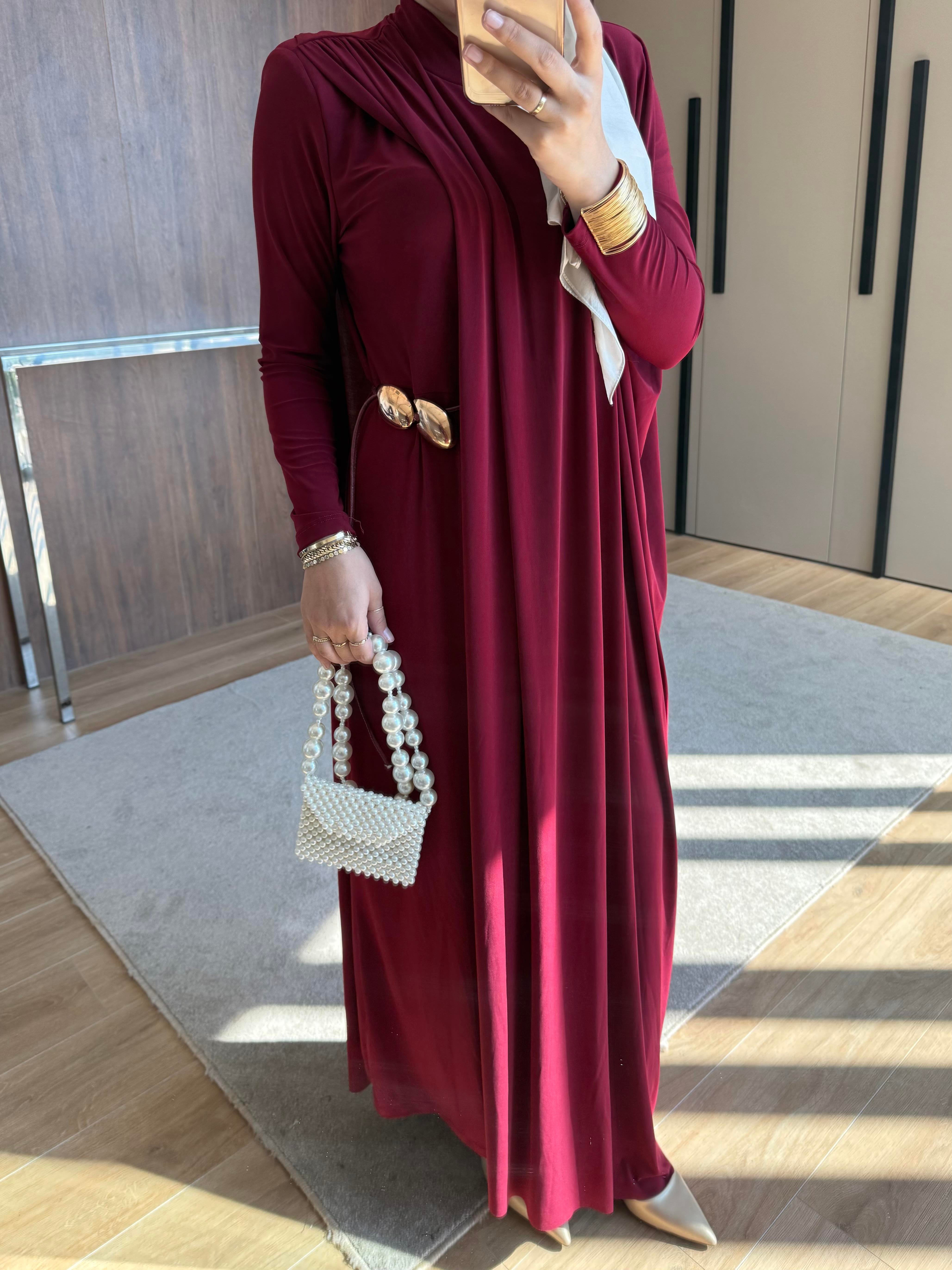 TABA KEMERLİ PENYE ELBİSE BORDO