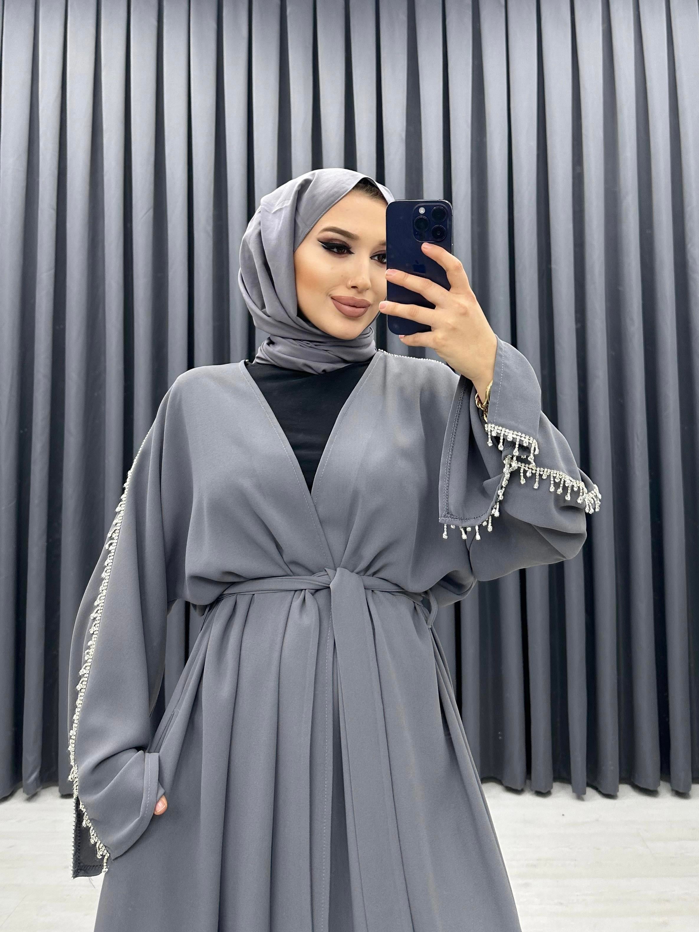 TAŞ DETAYLI ABAYA FÜME