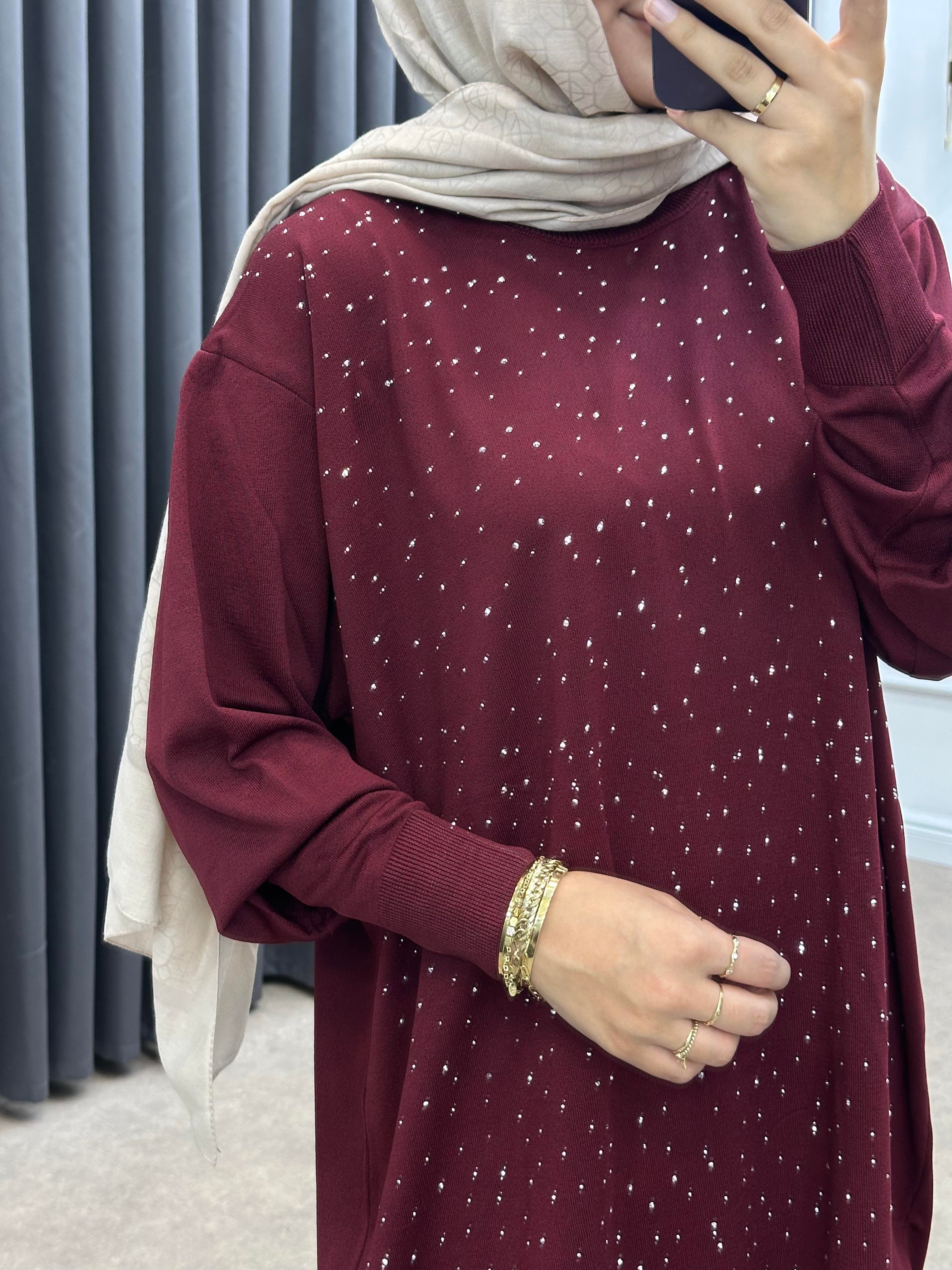 TAŞLI MERSERİZE TUNİK BORDO