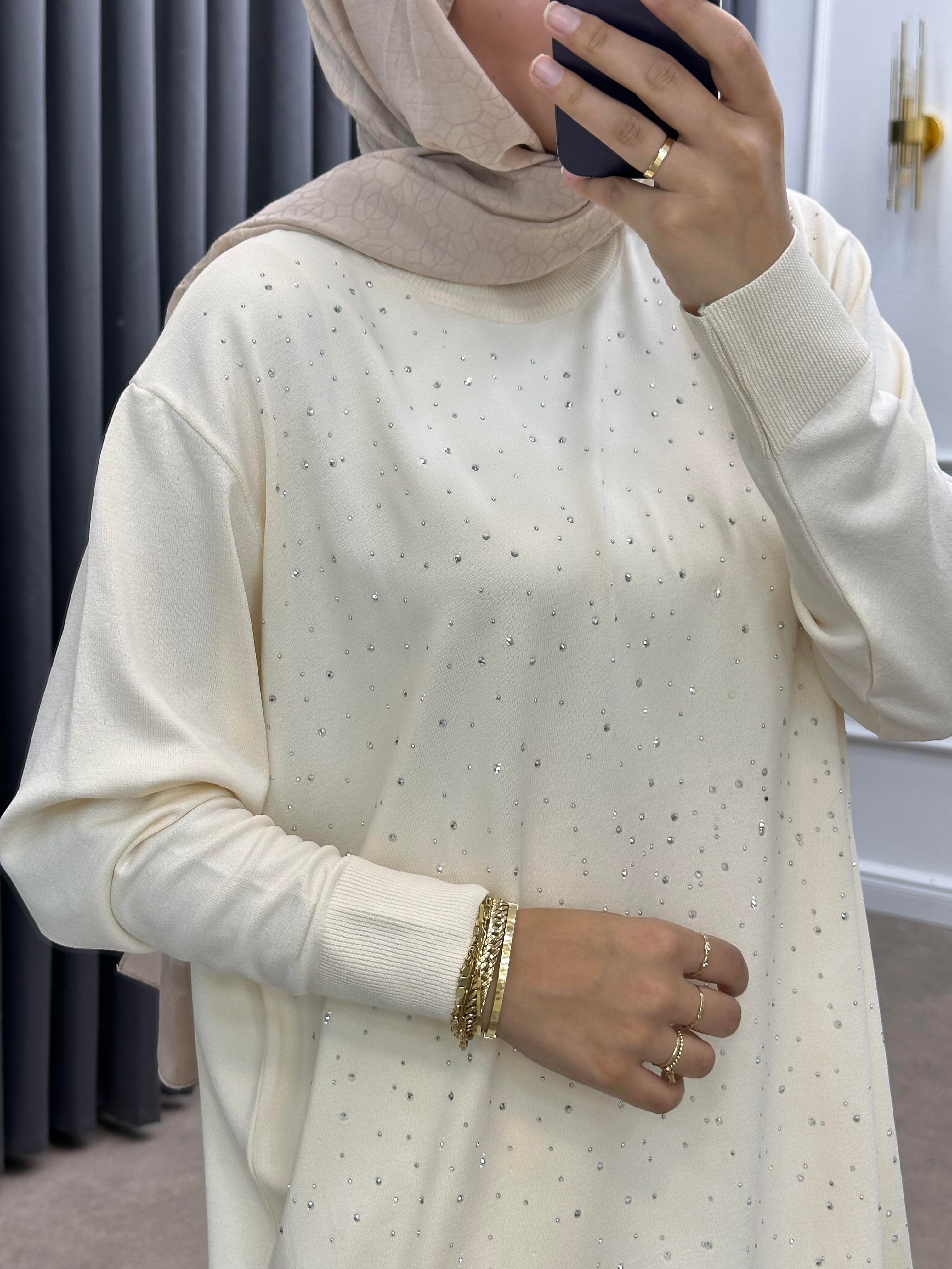 TAŞLI MERSERİZE TUNİK KREM