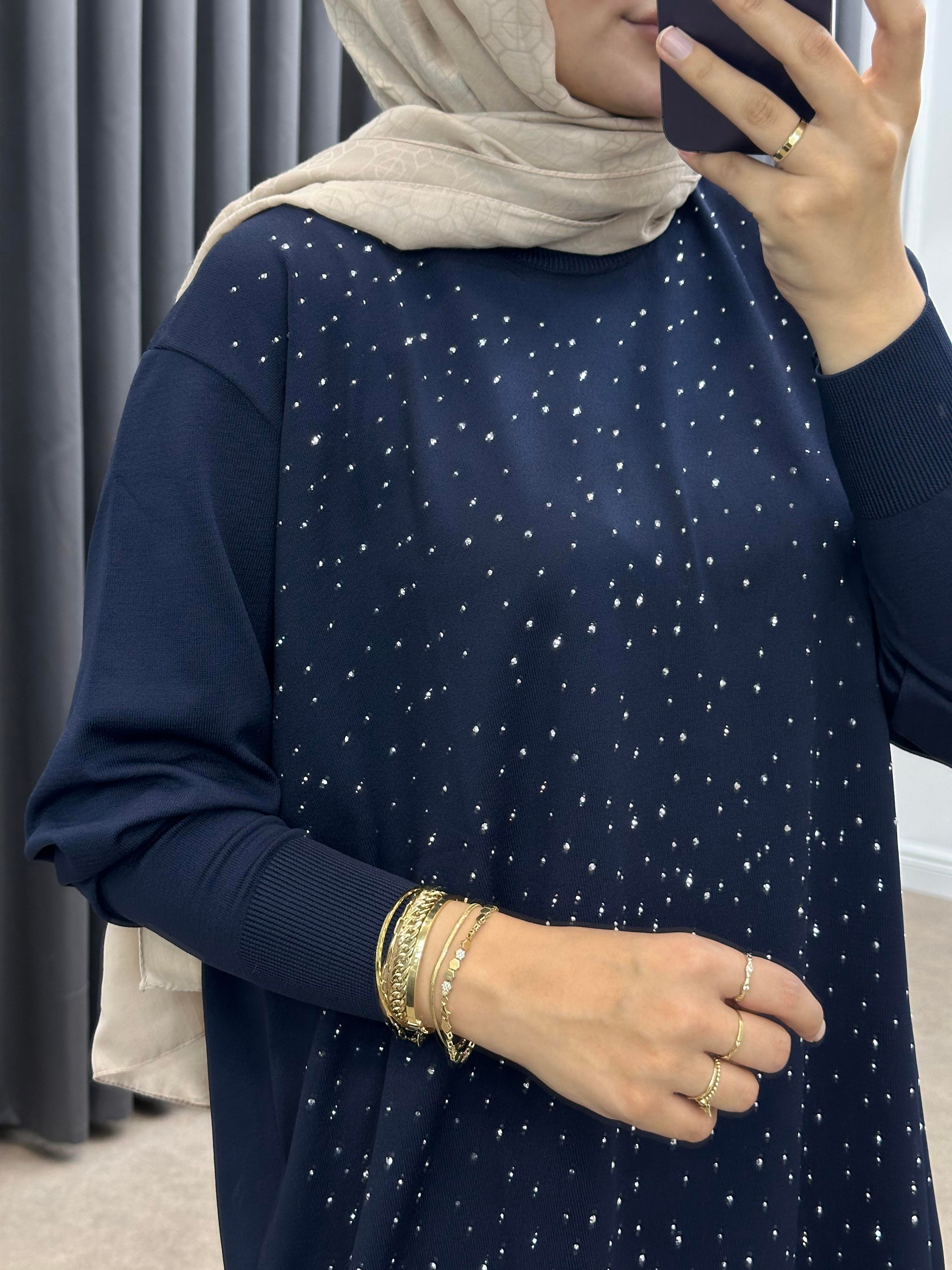 TAŞLI MERSERİZE TUNİK LACİVERT