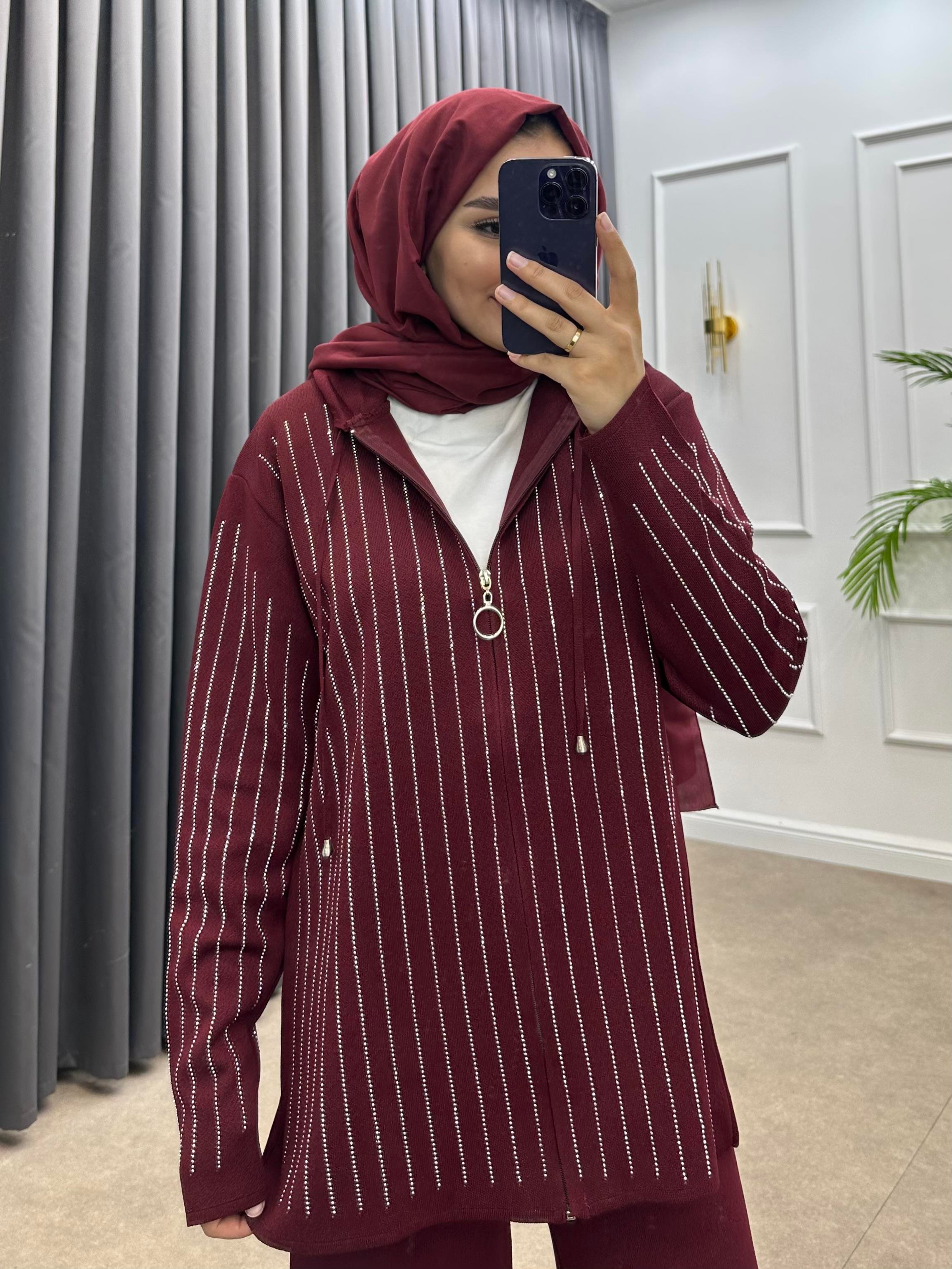 TAŞLI PANTOLONLU TRİKO TAKIM BORDO