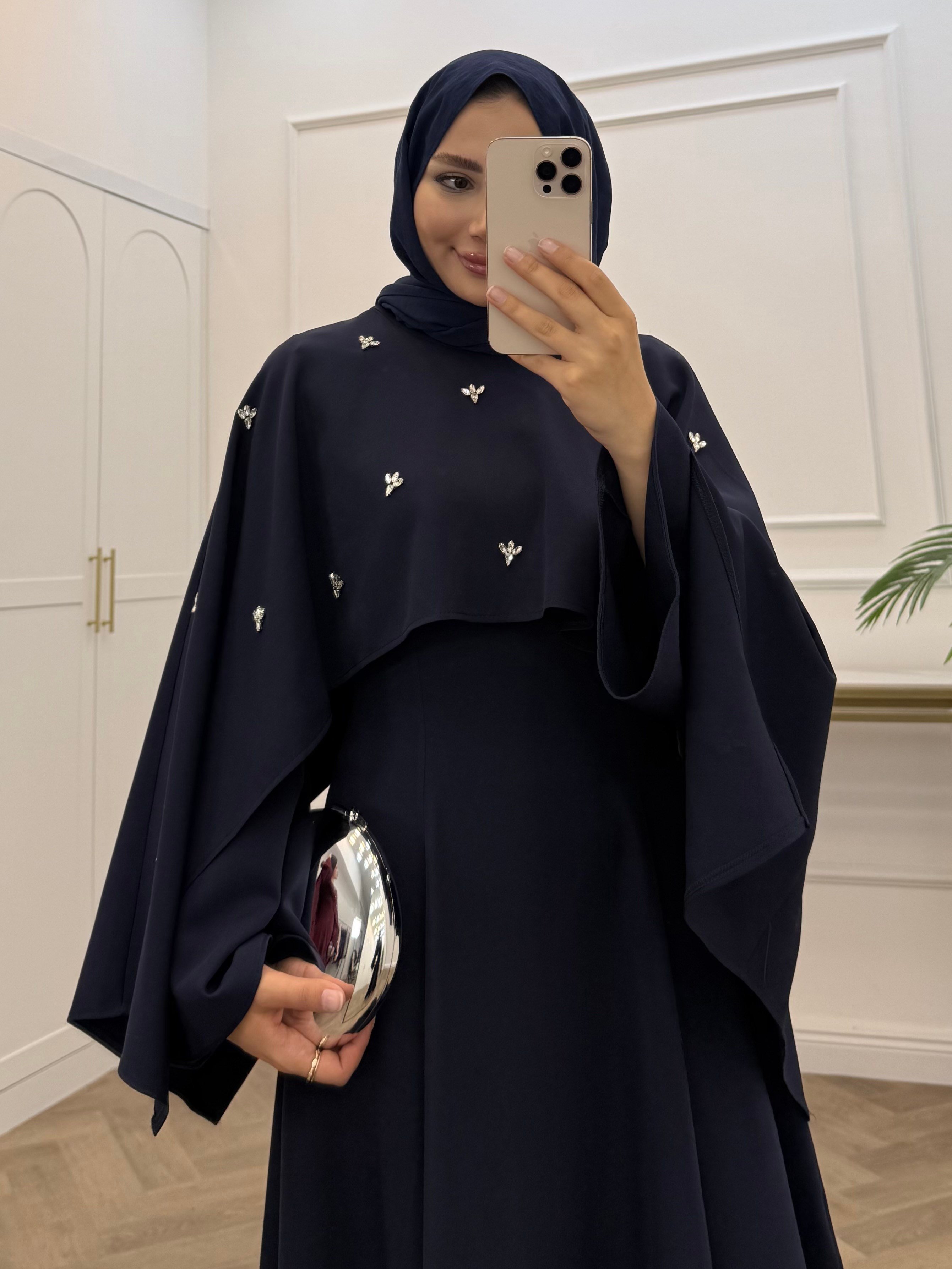 TAŞLI PELERİNLİ ABİYE LACİVERT