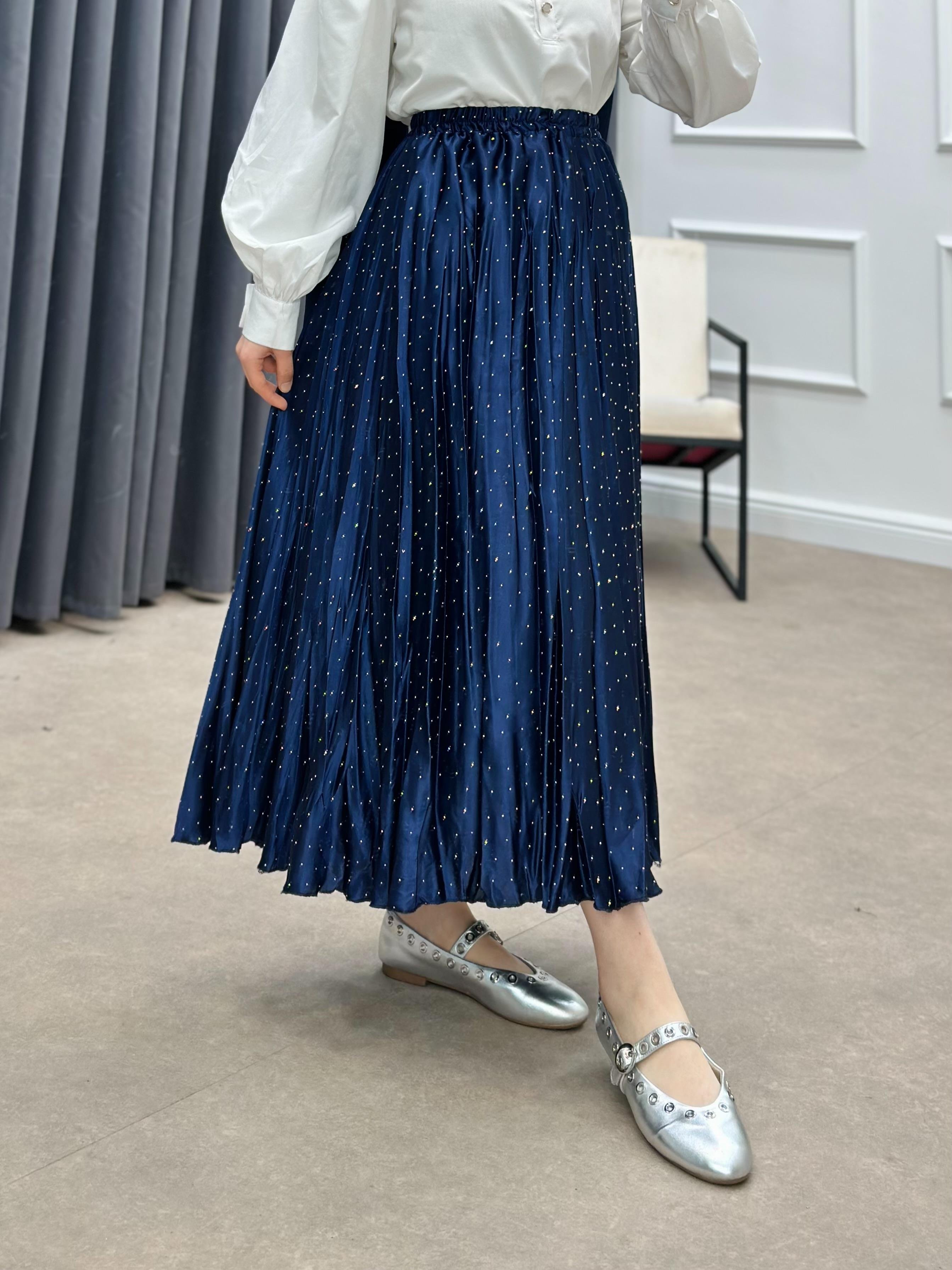 TAŞLI SATEN ETEK LACİVERT