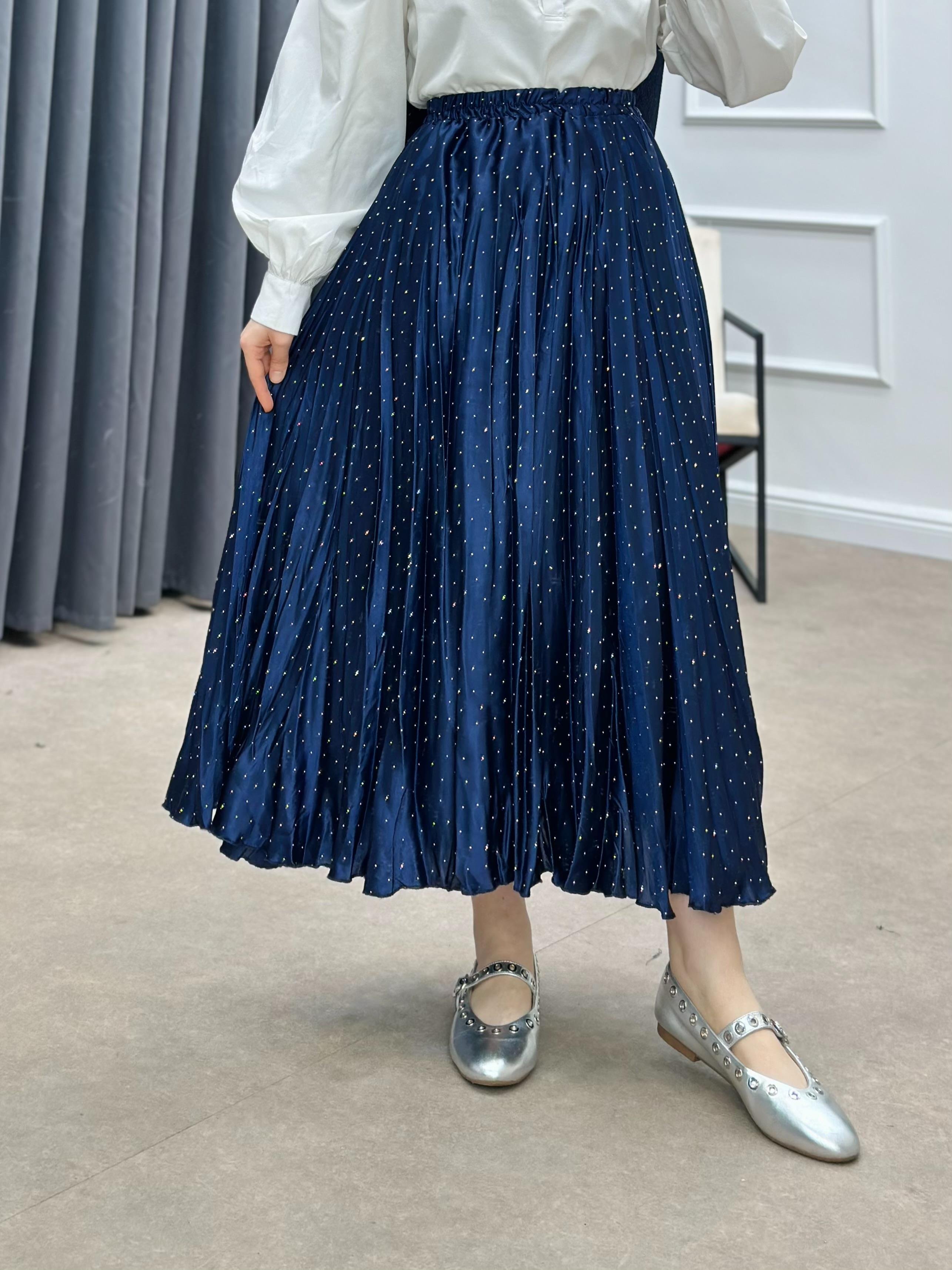 TAŞLI SATEN ETEK LACİVERT