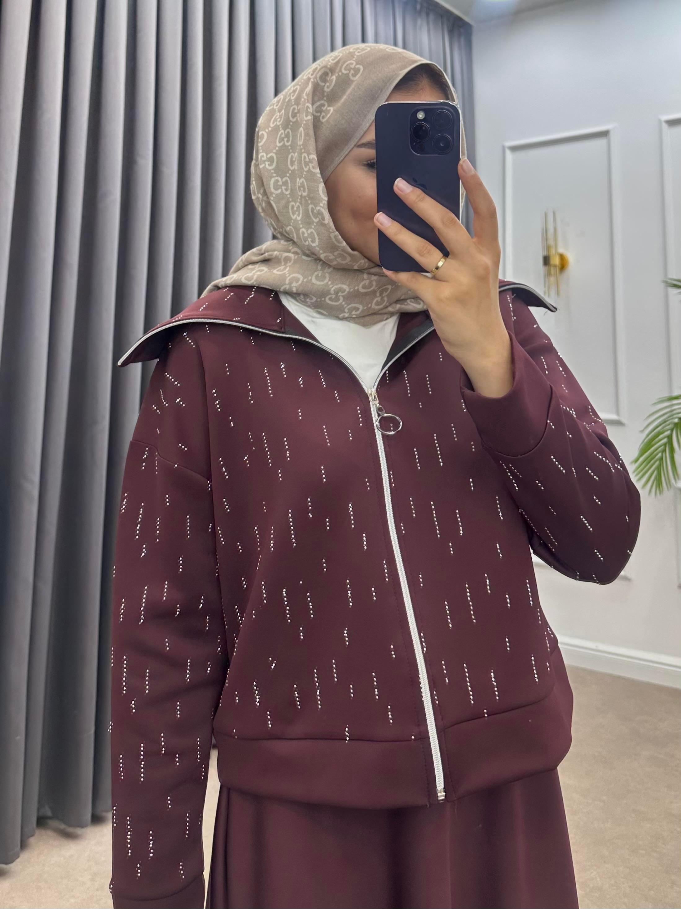 TAŞLI SCUBA ETEKLİ TAKIM BORDO