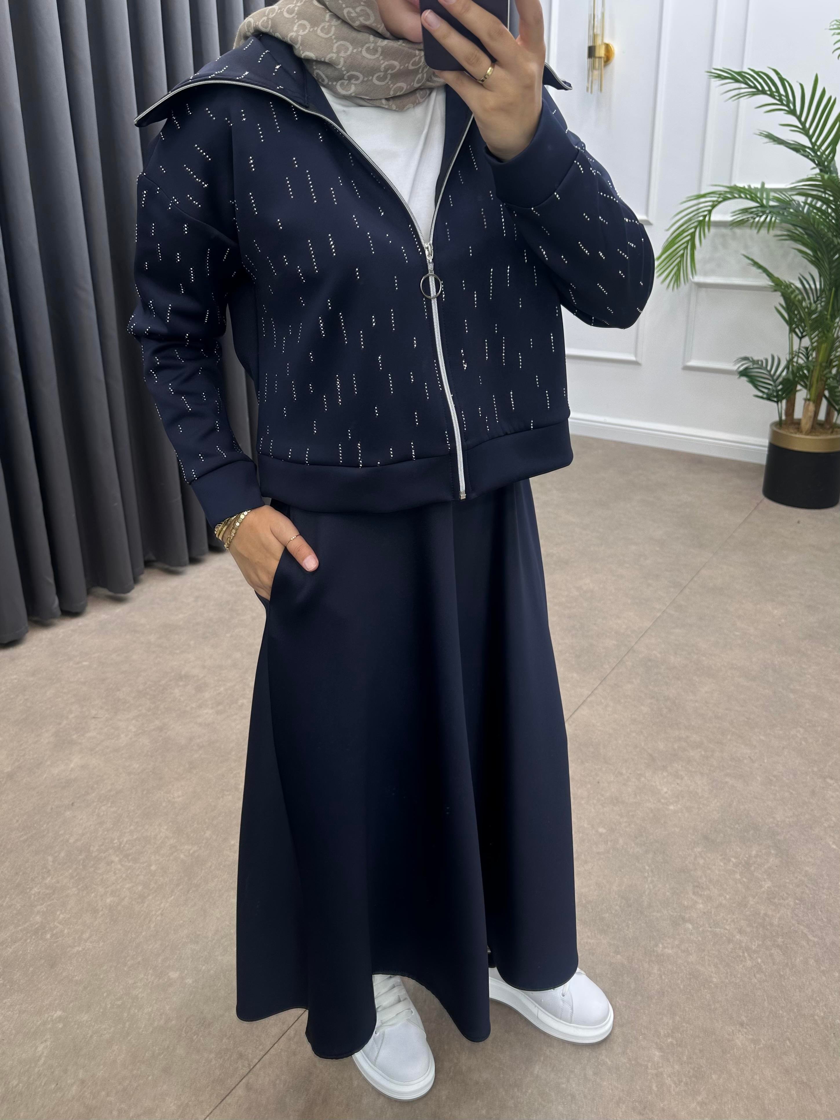 TAŞLI SCUBA ETEKLİ TAKIM LACİVERT