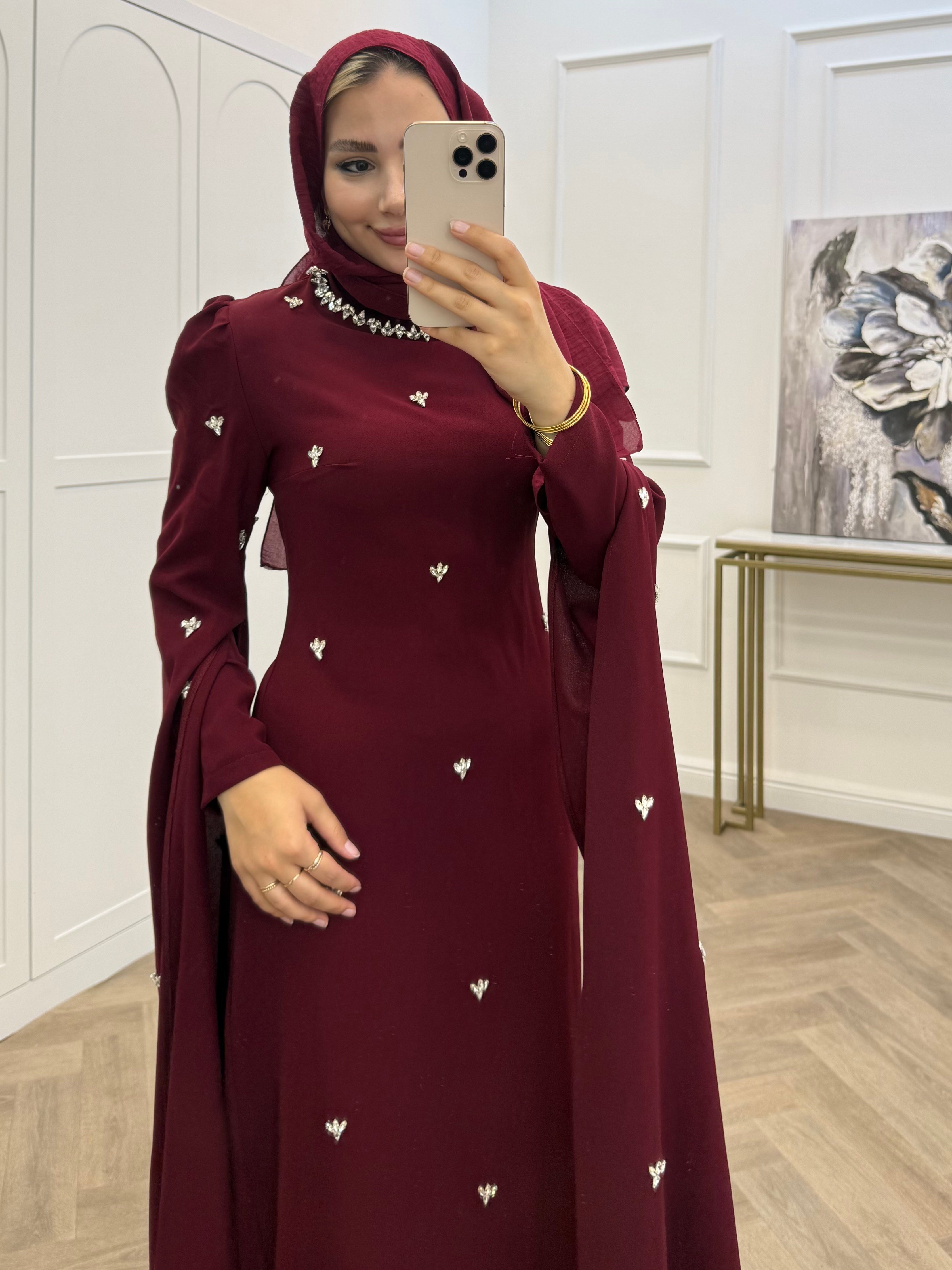 TAŞLI SEDEF ABİYE BORDO