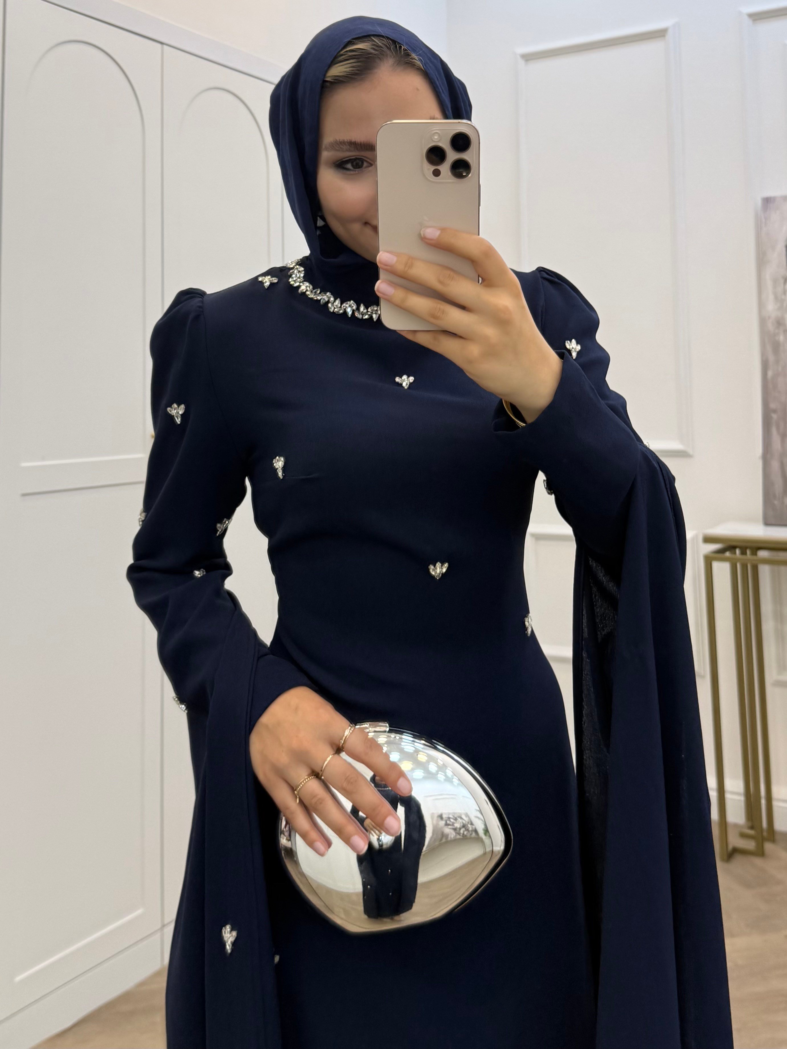 TAŞLI SEDEF ABİYE LACİVERT