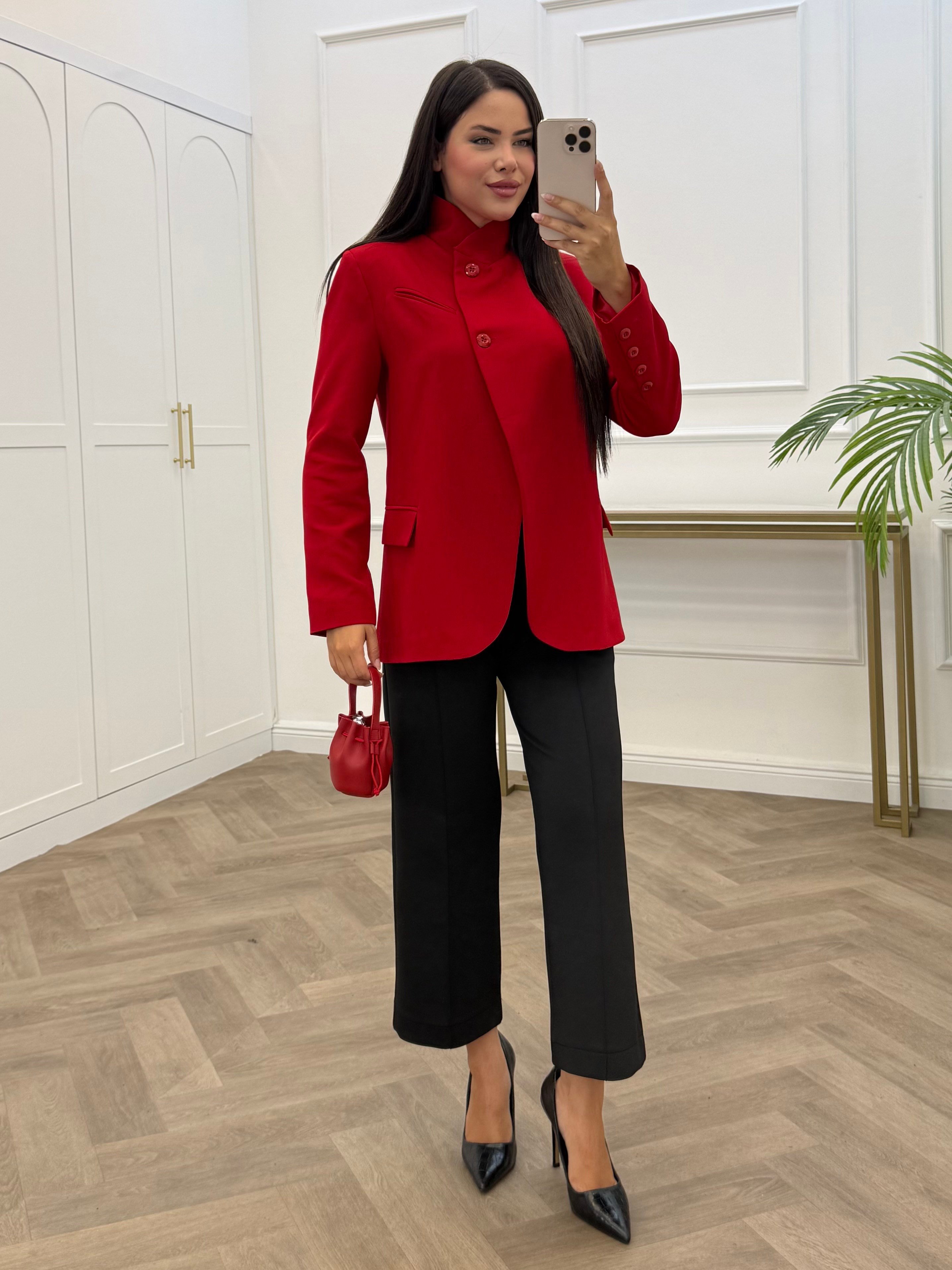 TEK DÜĞMELİ BLAZER CEKET KIRMIZI