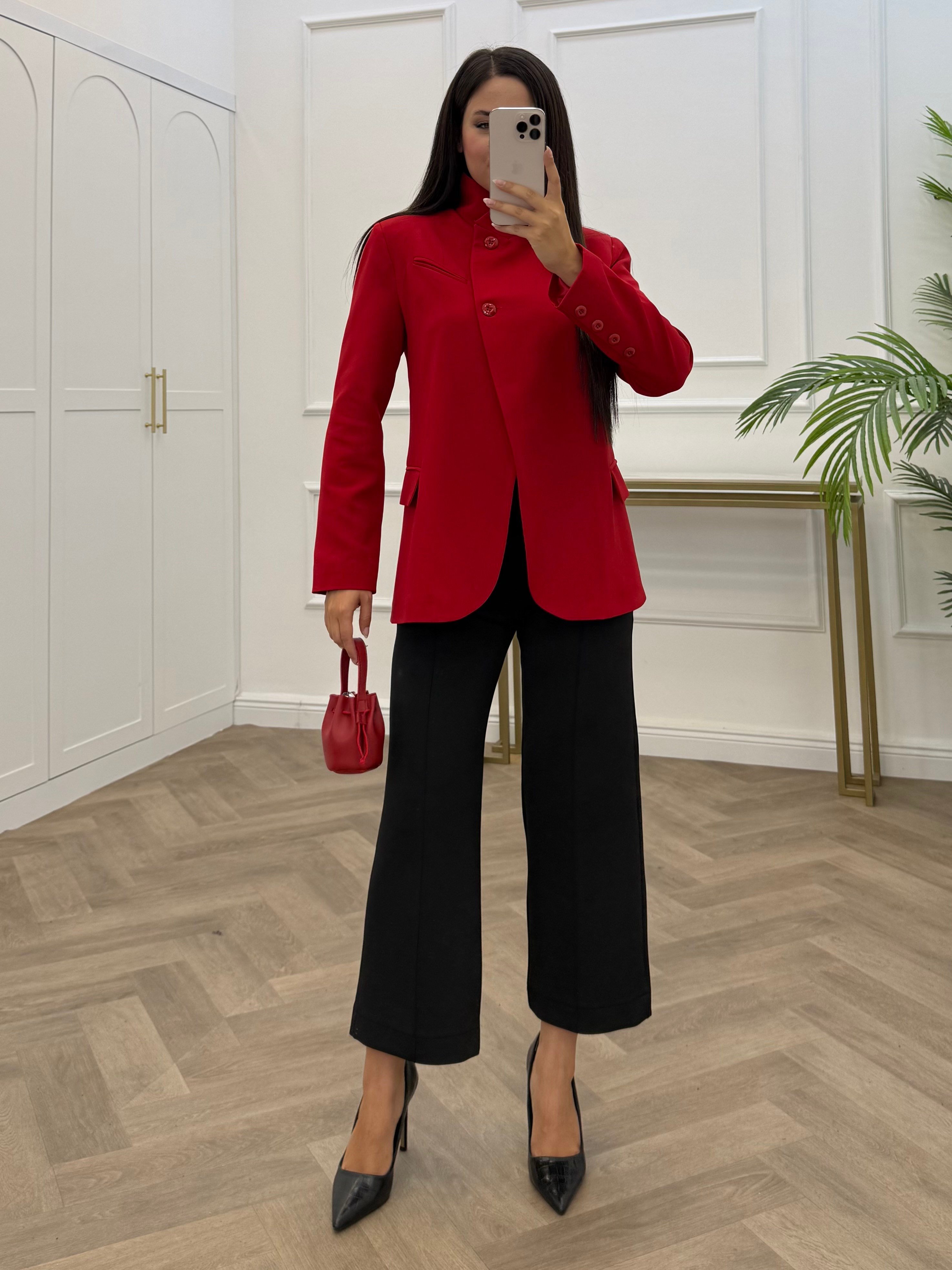 TEK DÜĞMELİ BLAZER CEKET KIRMIZI