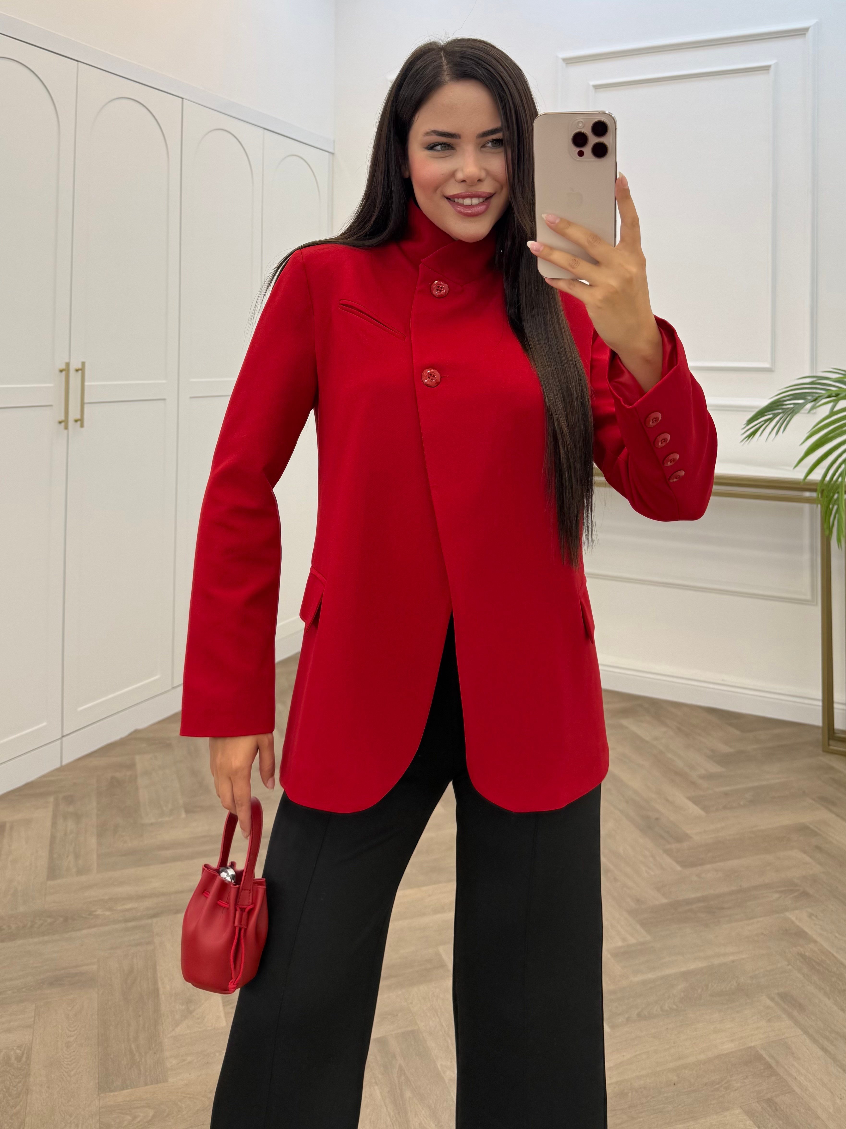 TEK DÜĞMELİ BLAZER CEKET KIRMIZI