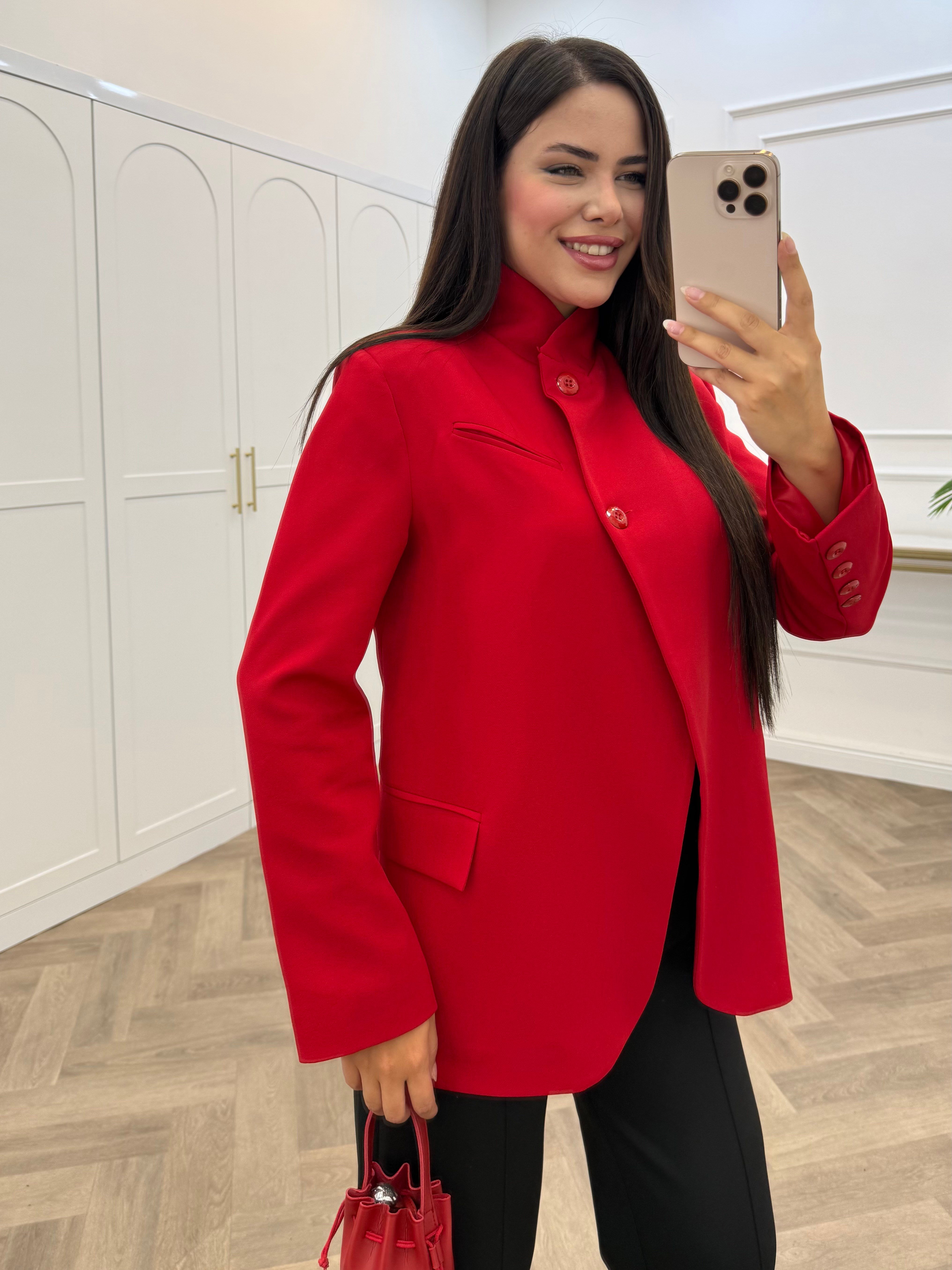 TEK DÜĞMELİ BLAZER CEKET KIRMIZI