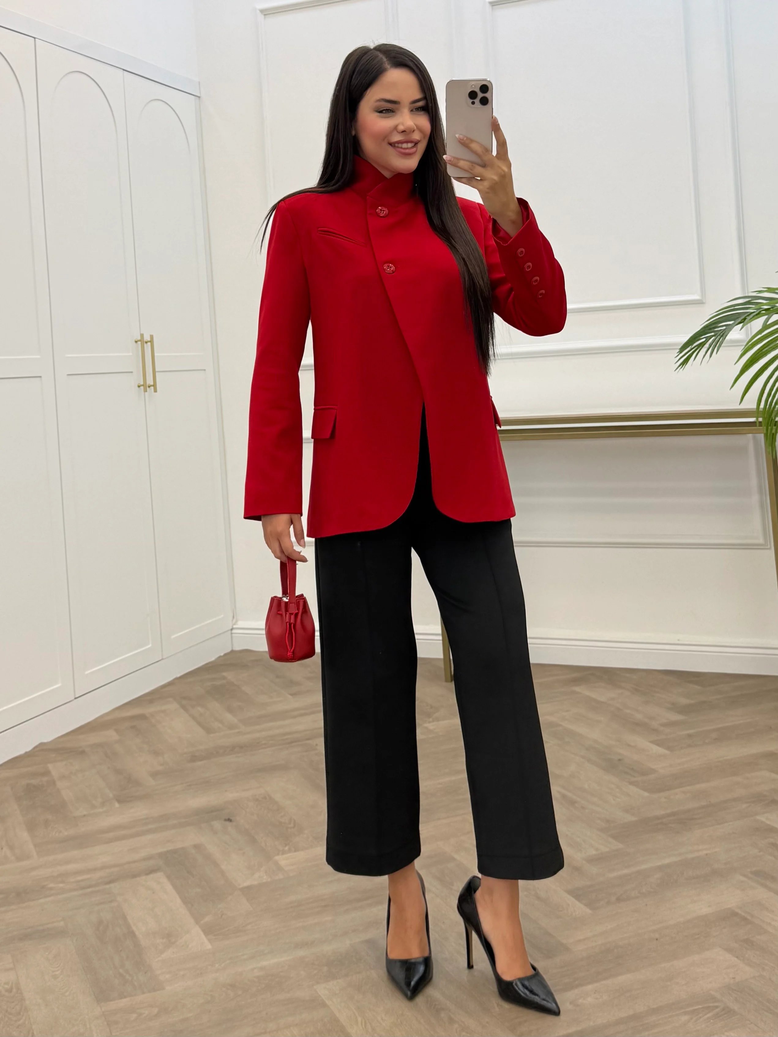TEK DÜĞMELİ BLAZER CEKET KIRMIZI
