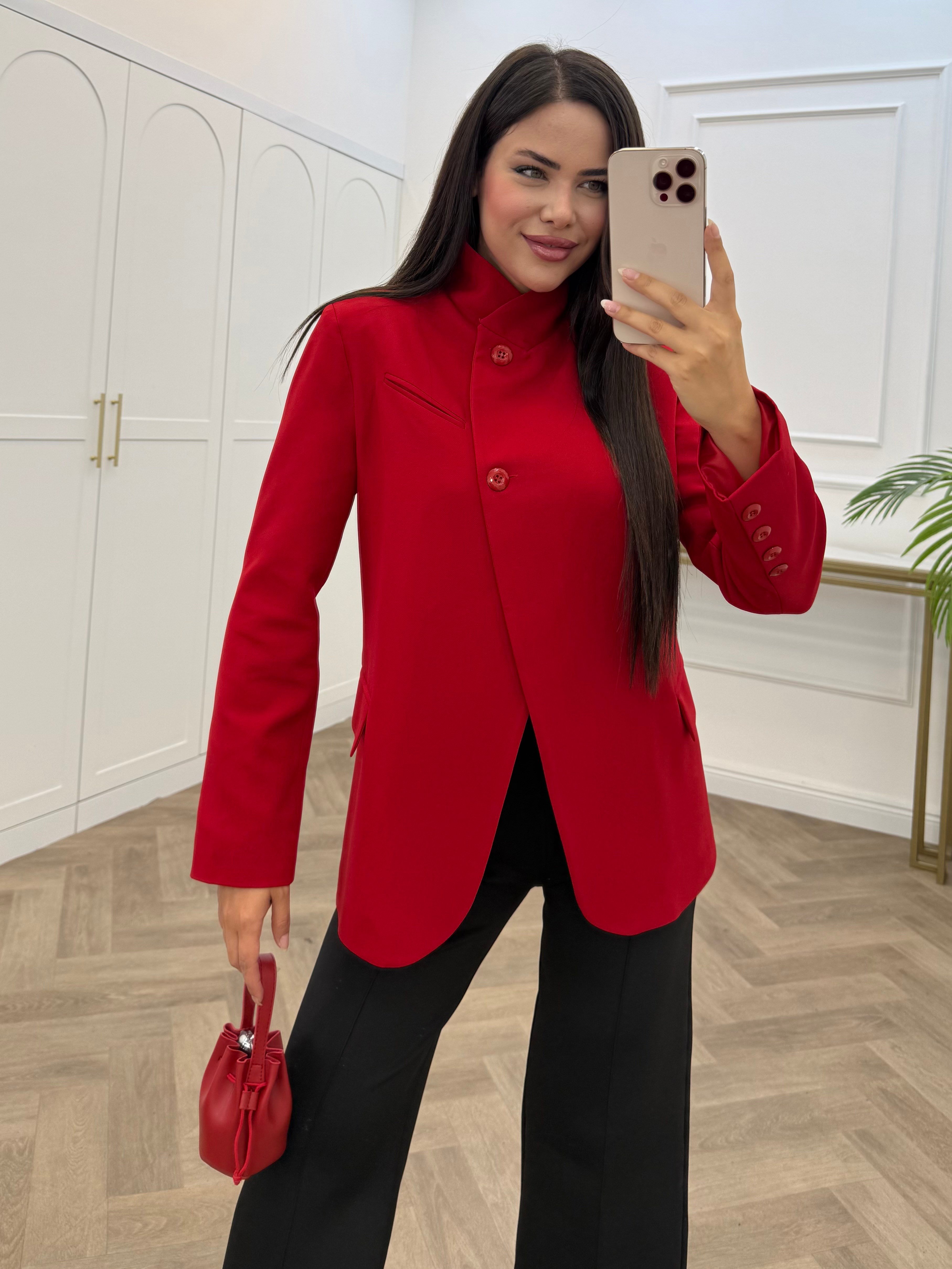 TEK DÜĞMELİ BLAZER CEKET KIRMIZI