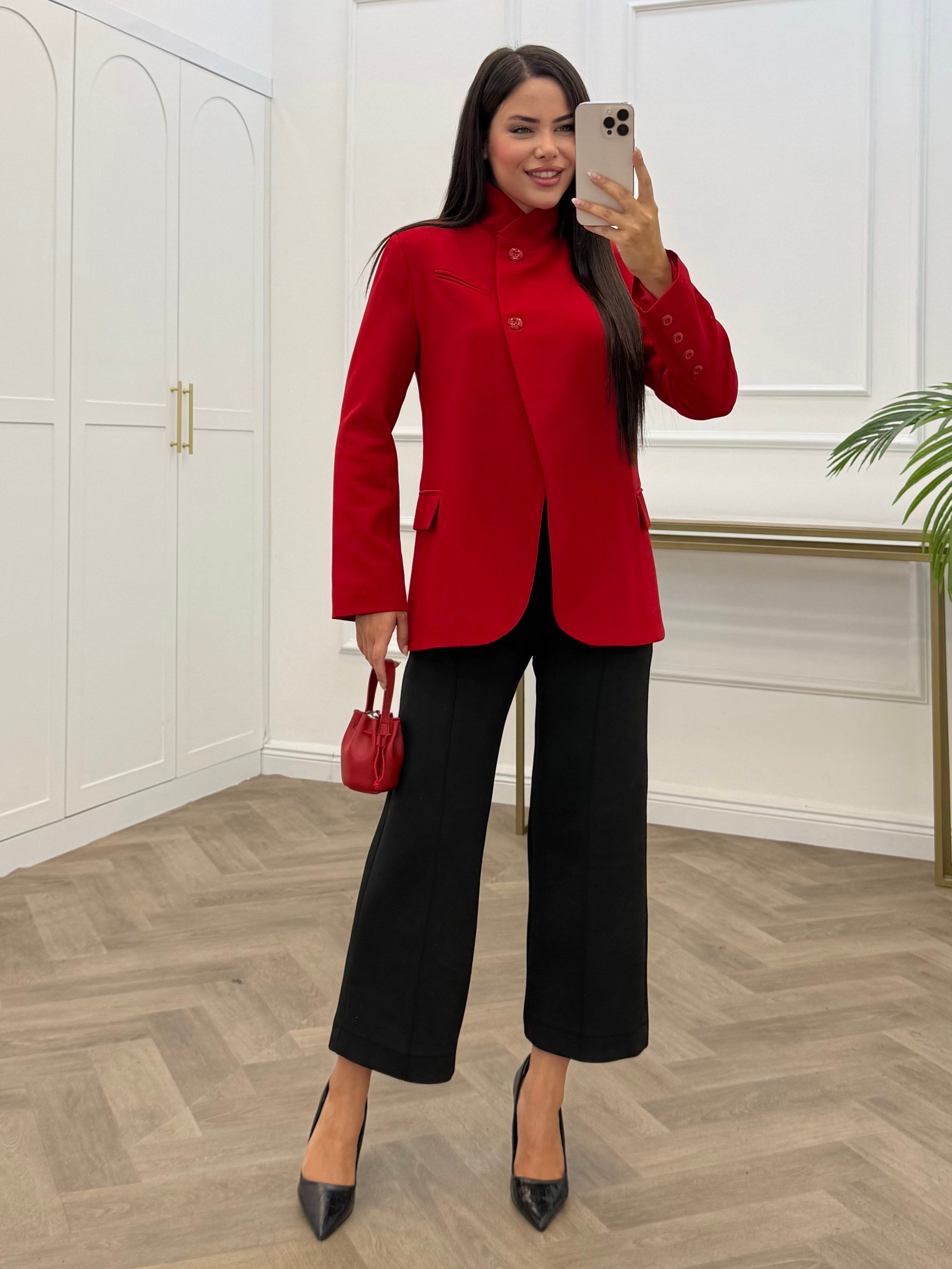 TEK DÜĞMELİ BLAZER CEKET KIRMIZI