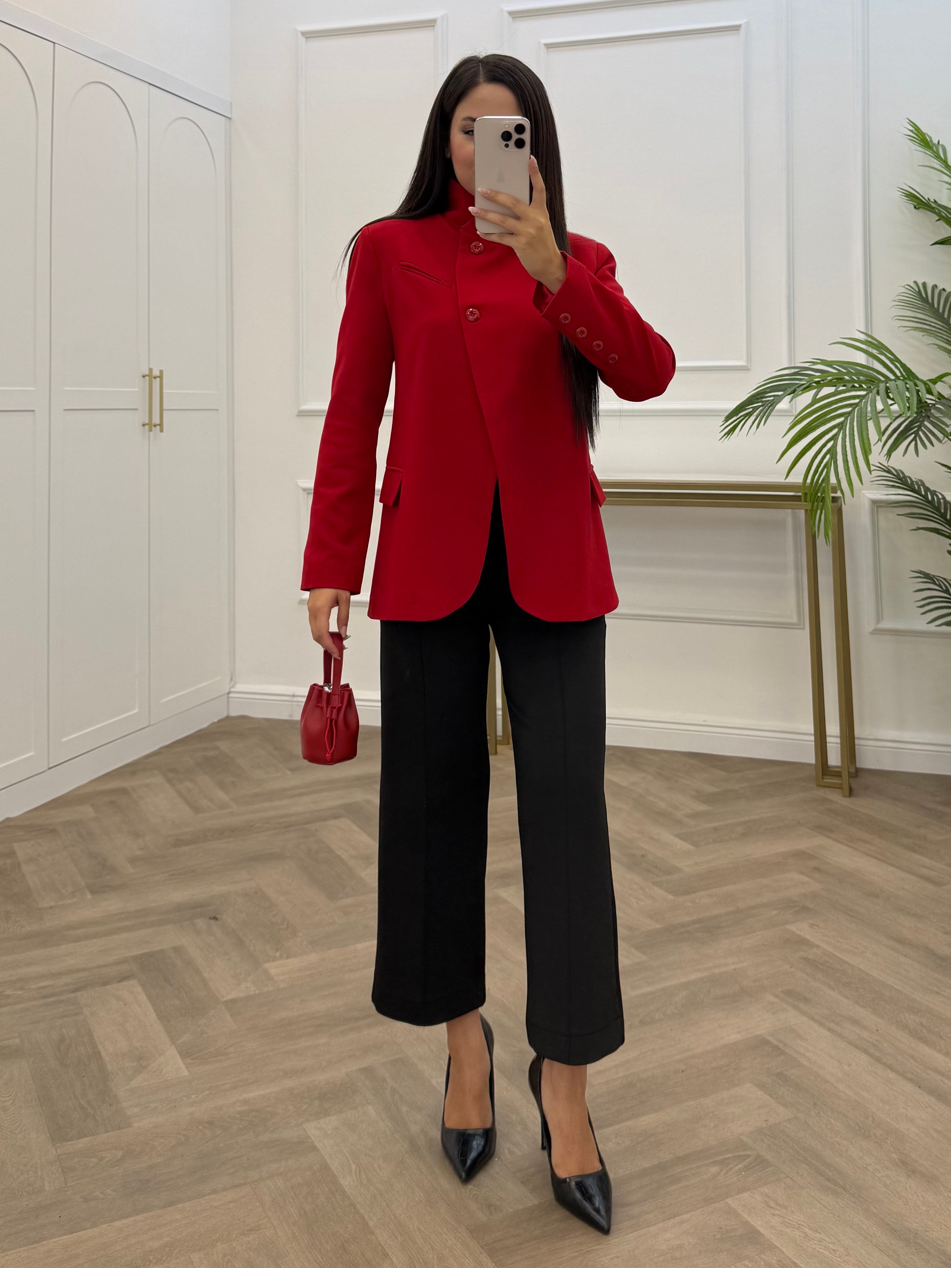 TEK DÜĞMELİ BLAZER CEKET KIRMIZI