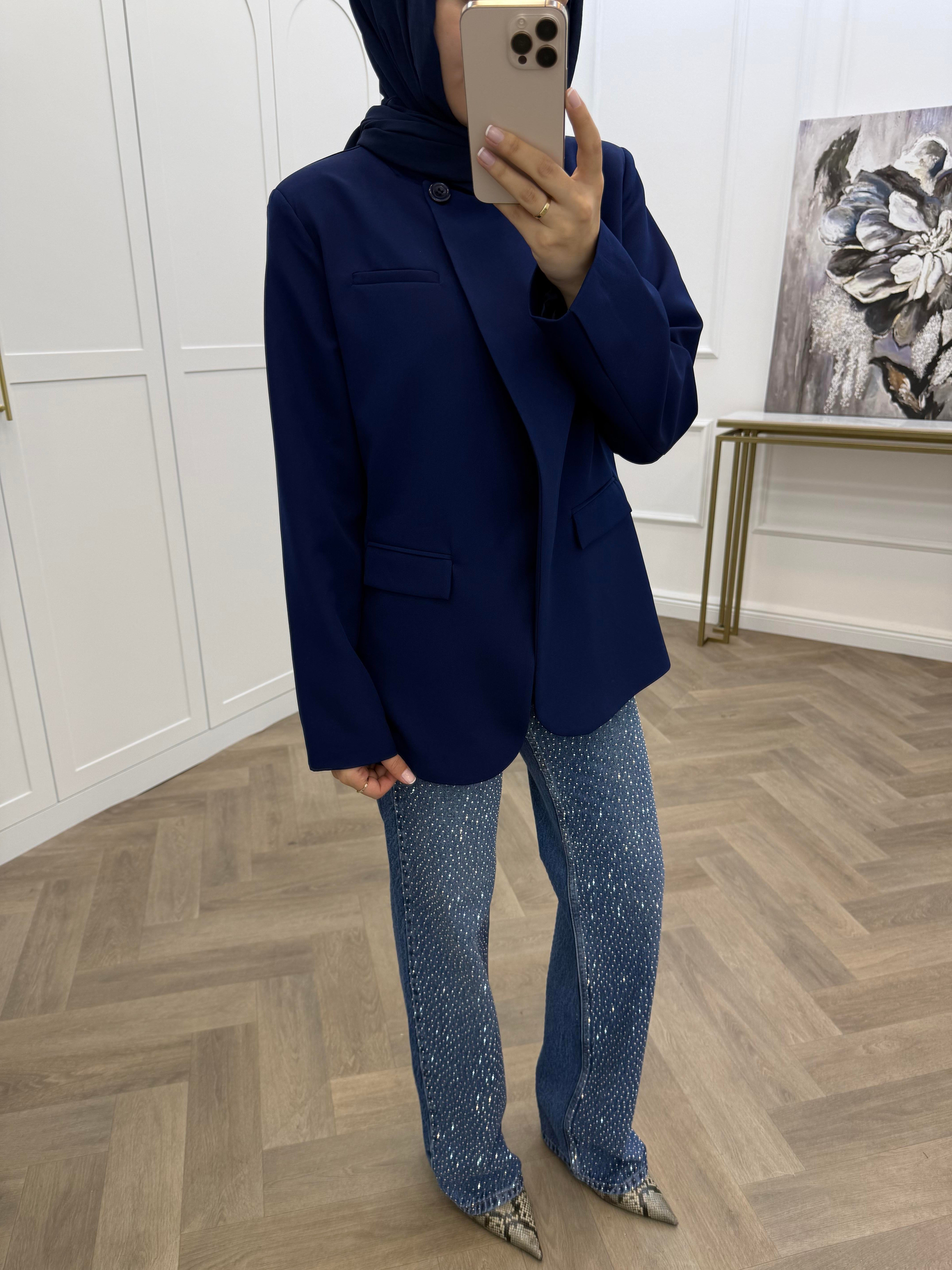 TEK DÜĞMELİ BLAZER CEKET LACİVERT