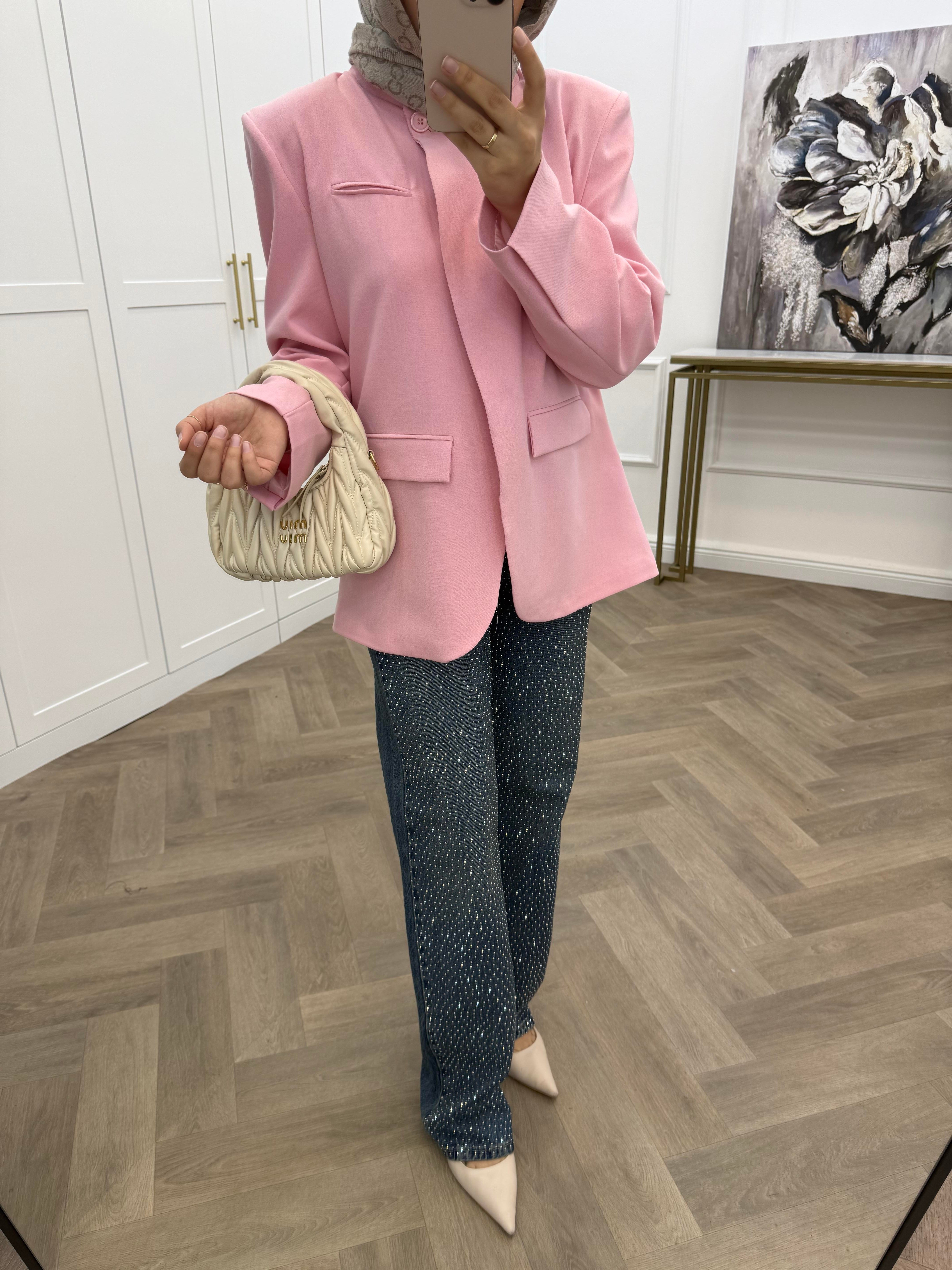 TEK DÜĞMELİ BLAZER CEKET PEMBE