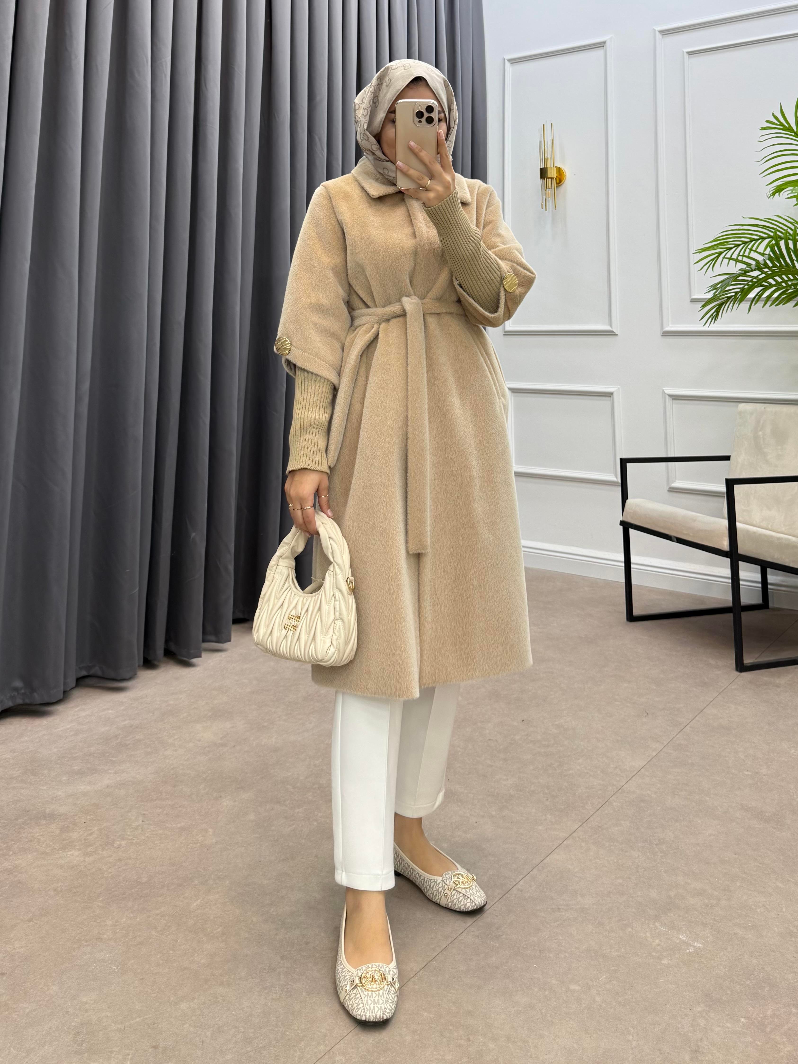 TRİKO KOL ANGORA CEKET BEJ