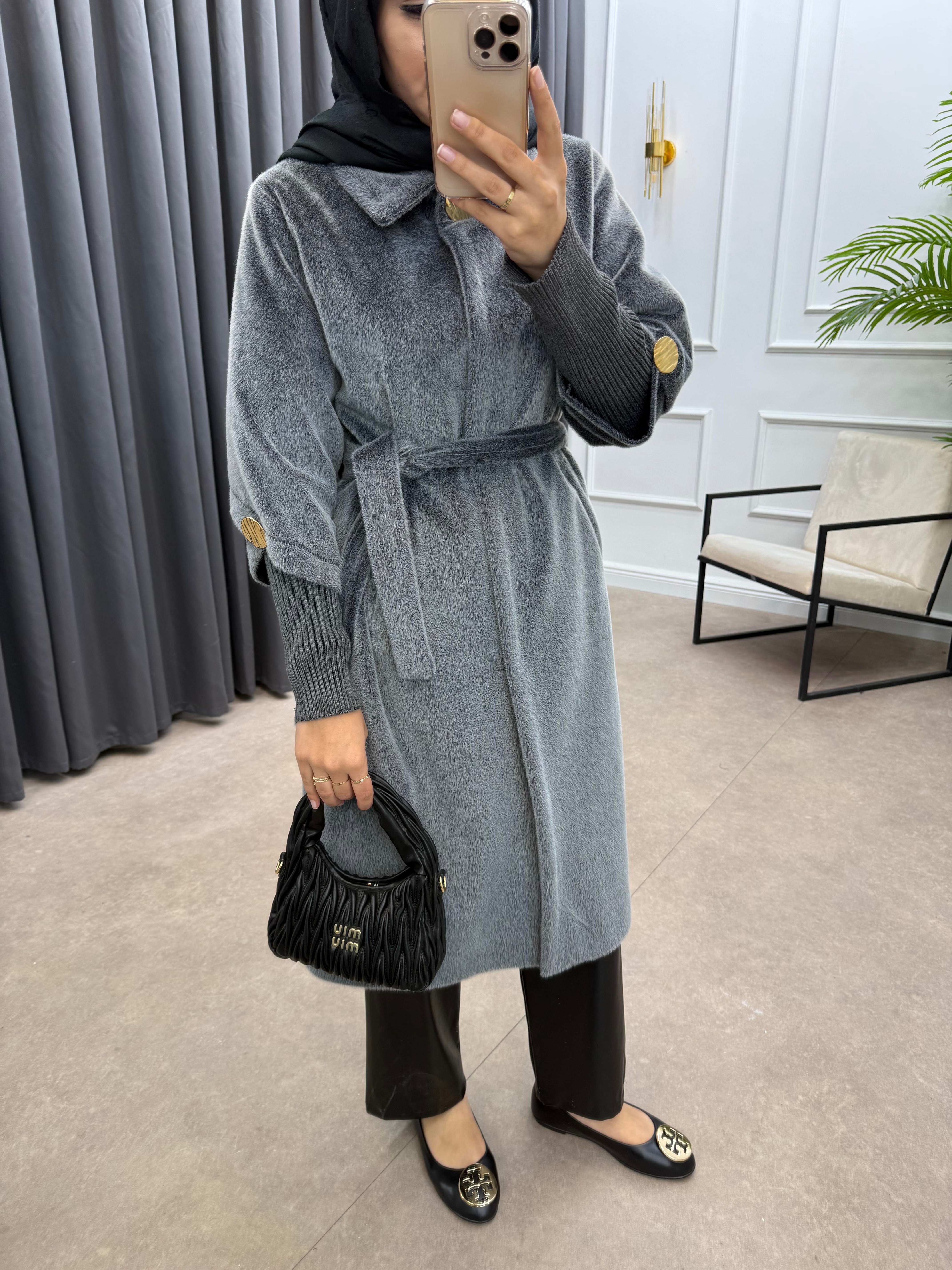 TRİKO KOL ANGORA CEKET FÜME