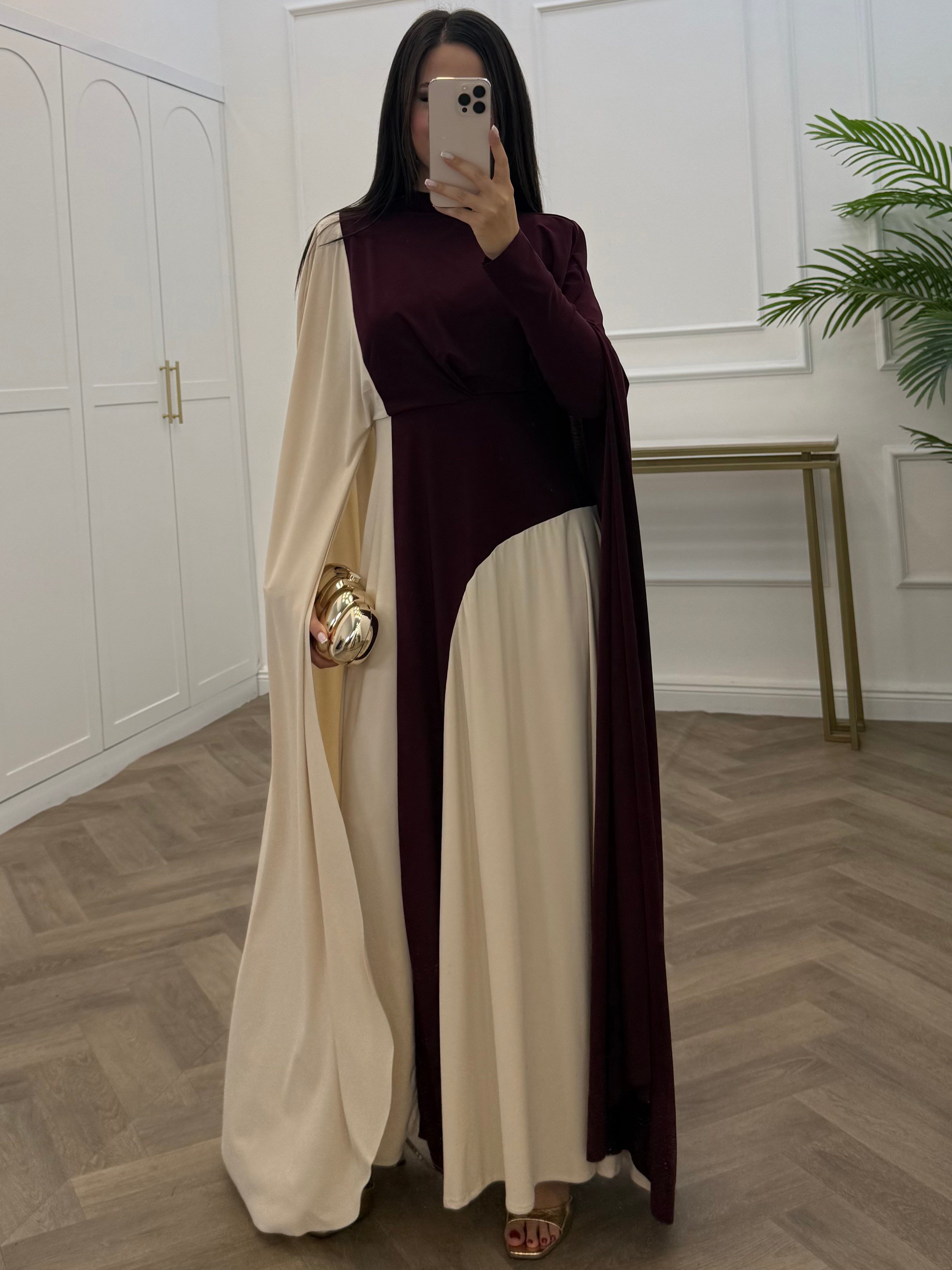 TUANA BLOKLU SANDY ELBİSE BORDO