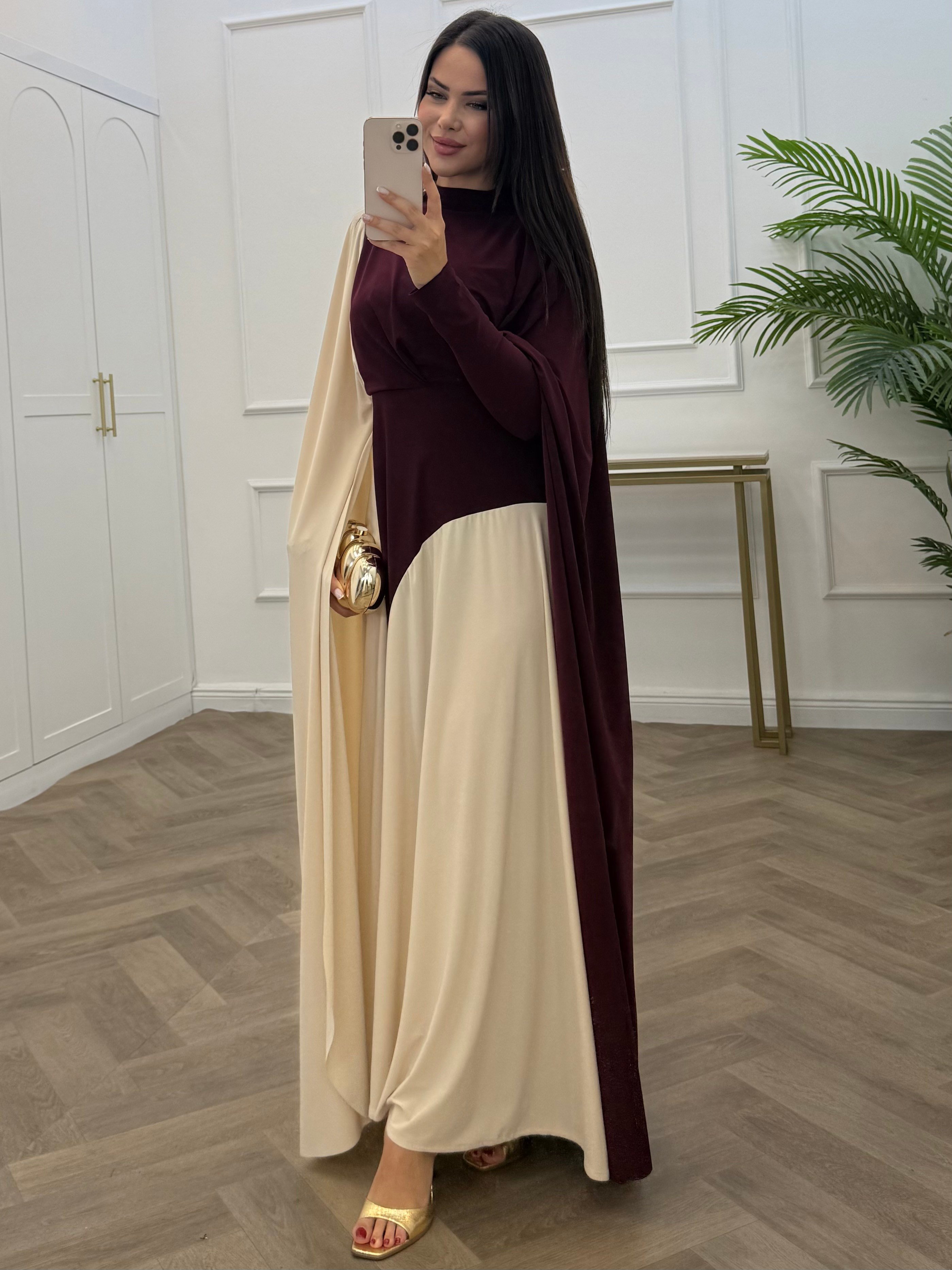TUANA BLOKLU SANDY ELBİSE BORDO