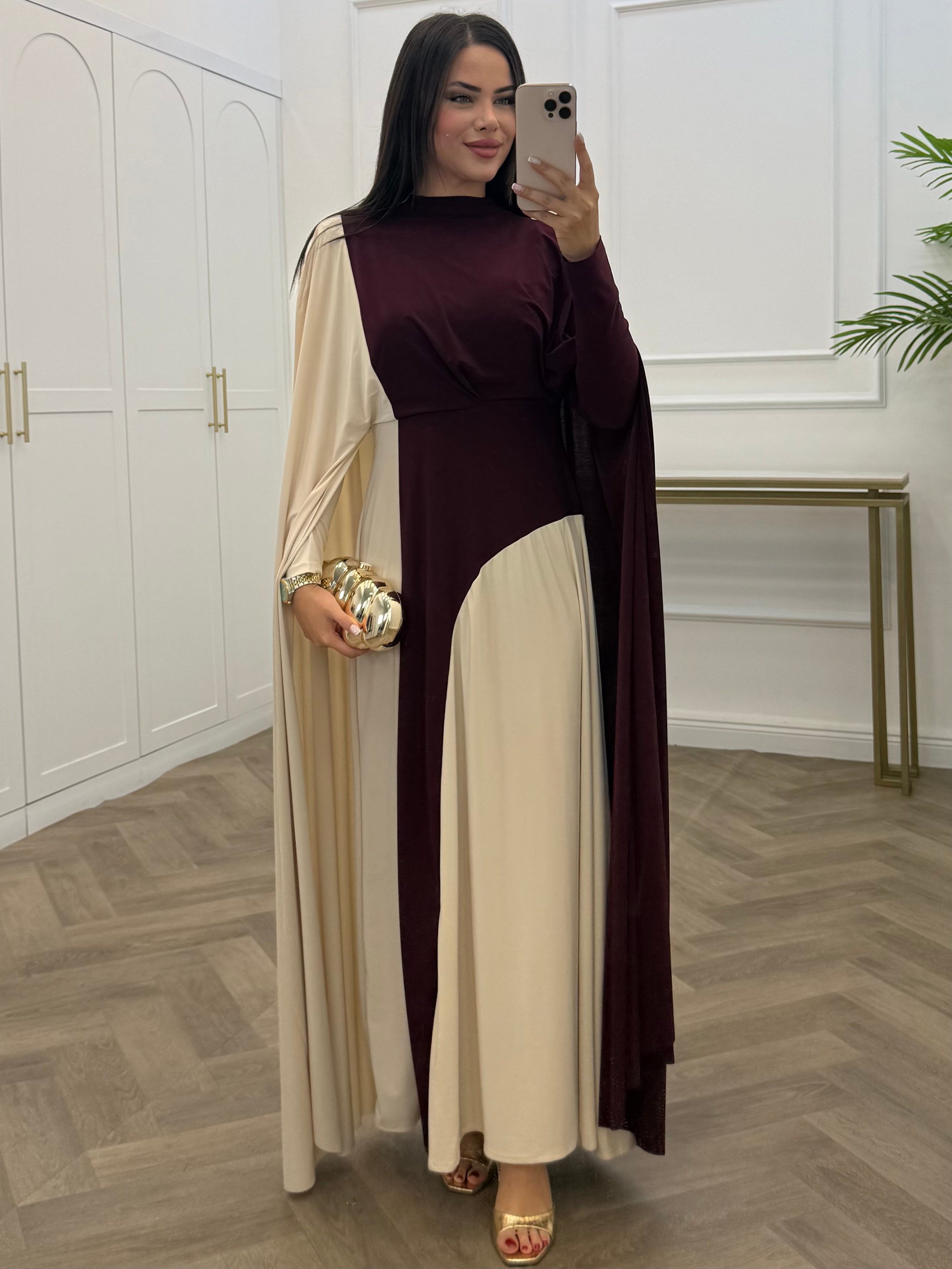 TUANA BLOKLU SANDY ELBİSE BORDO