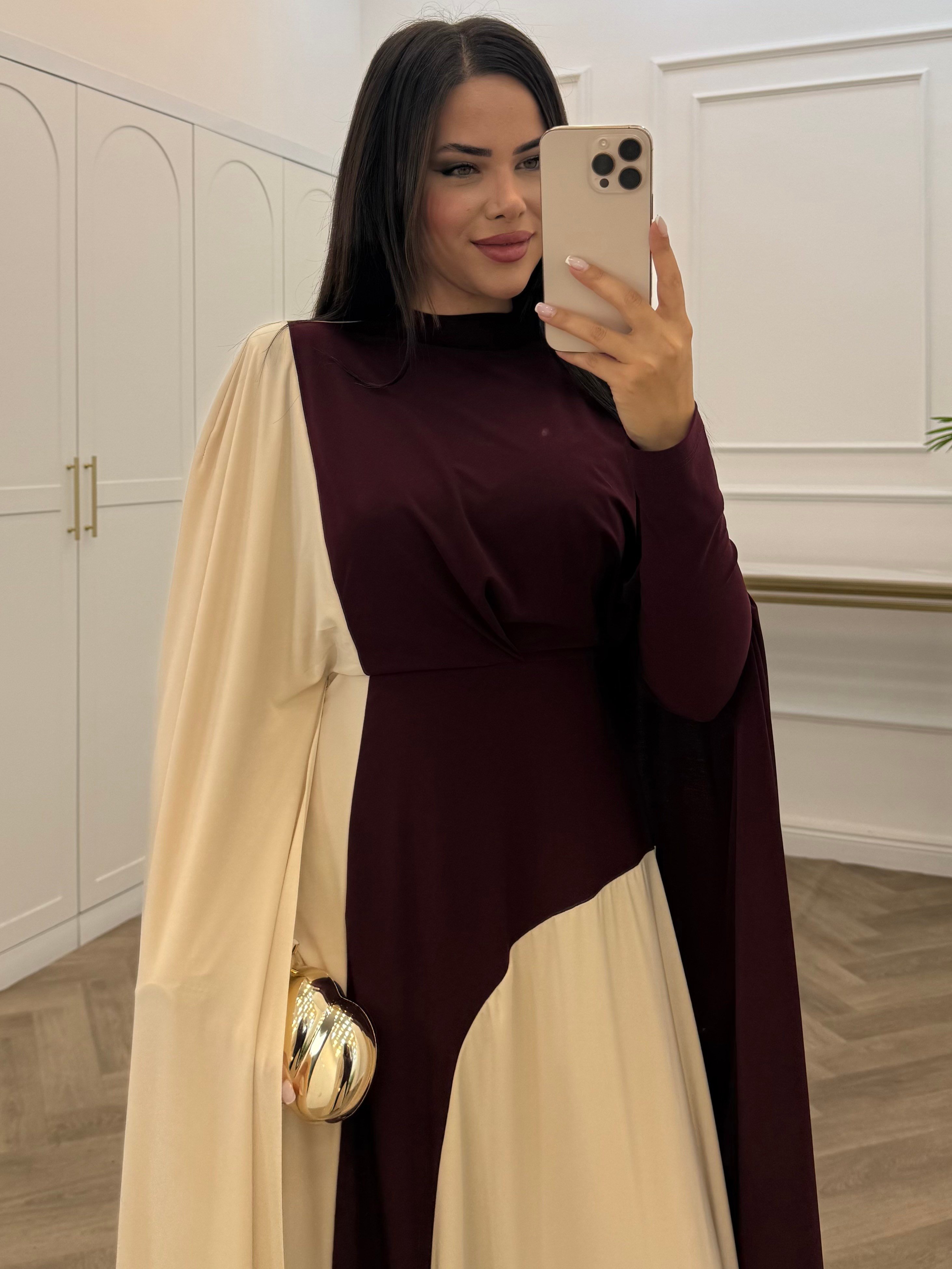 TUANA BLOKLU SANDY ELBİSE BORDO