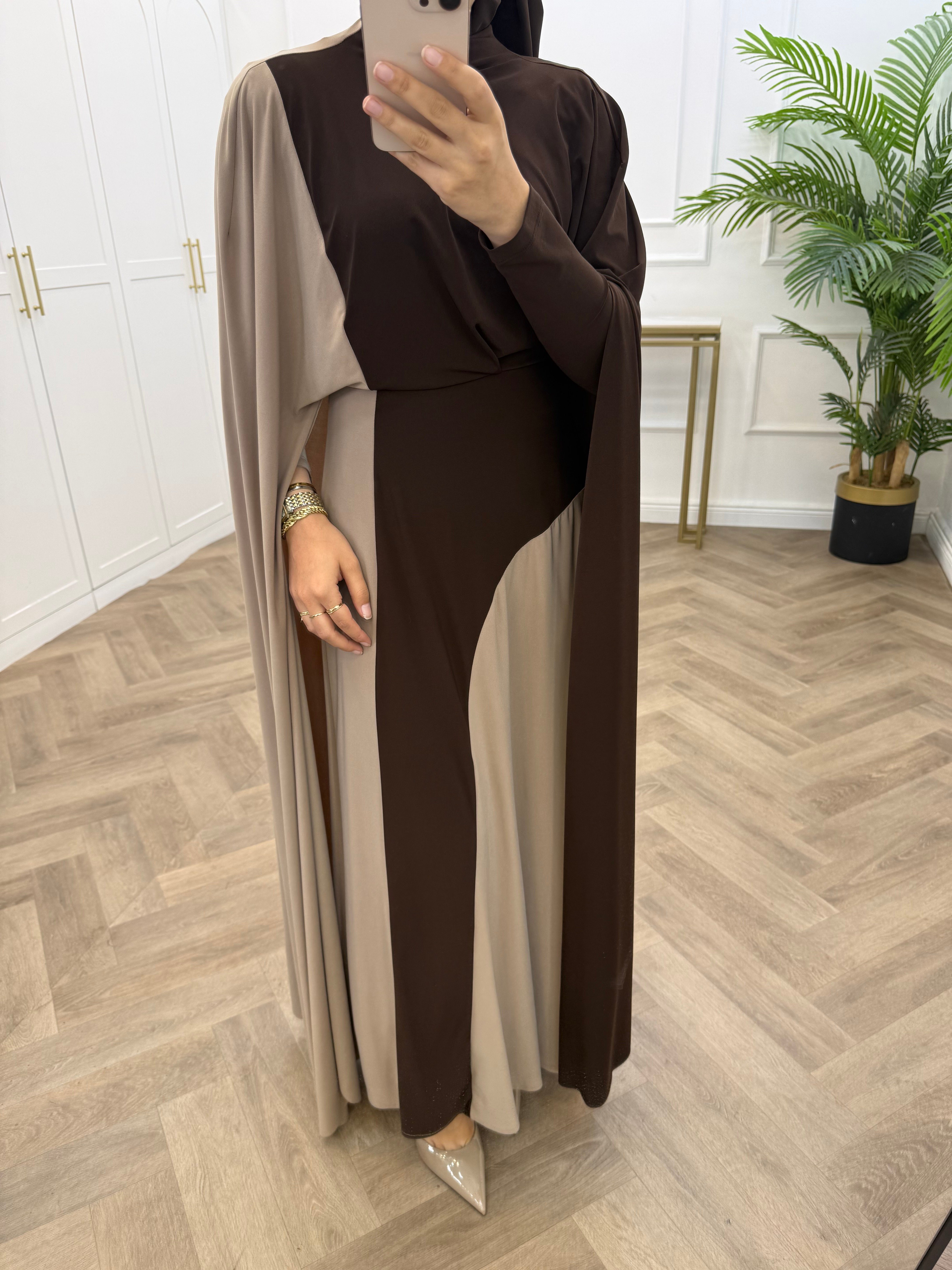 TUANA BLOKLU SANDY ELBİSE KAHVE