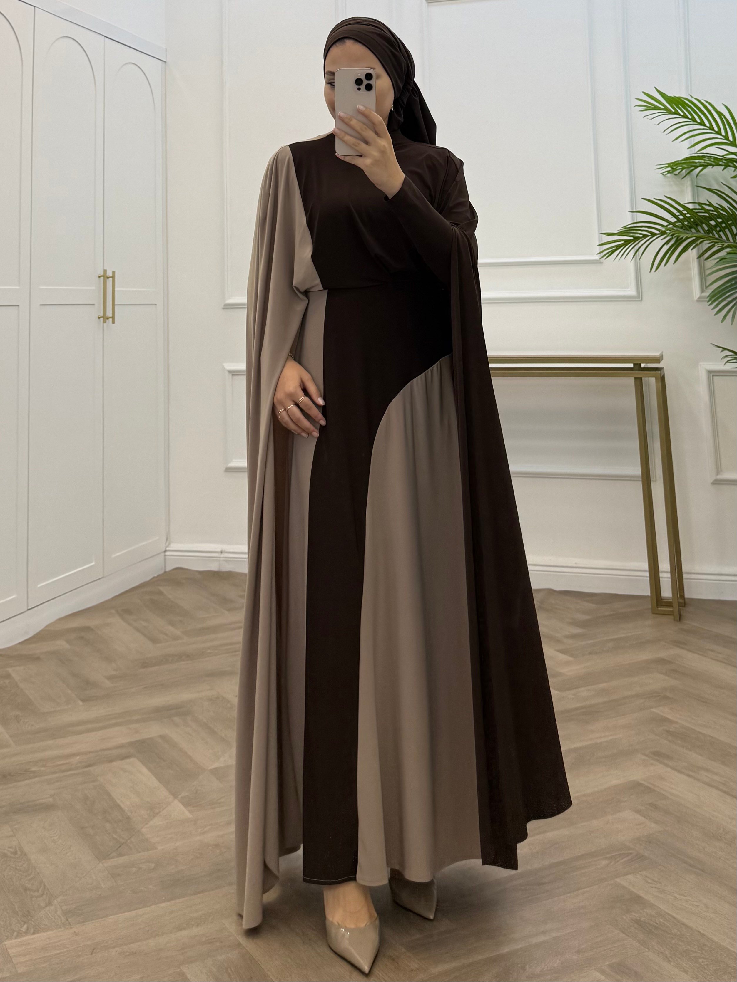 TUANA BLOKLU SANDY ELBİSE KAHVE