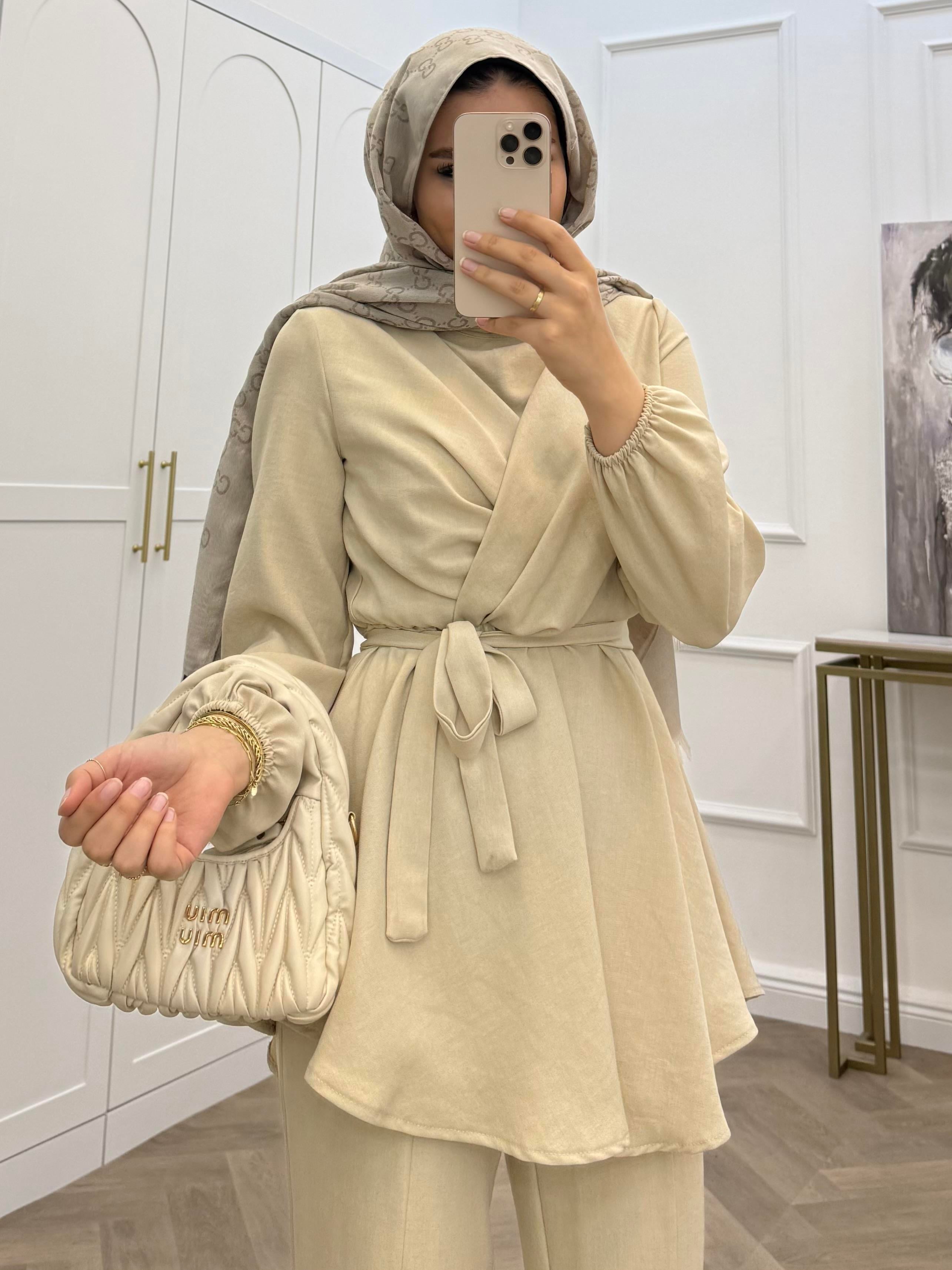 VERA BELİ LASTİKLİ PANTOLONLU TAKIM BEJ