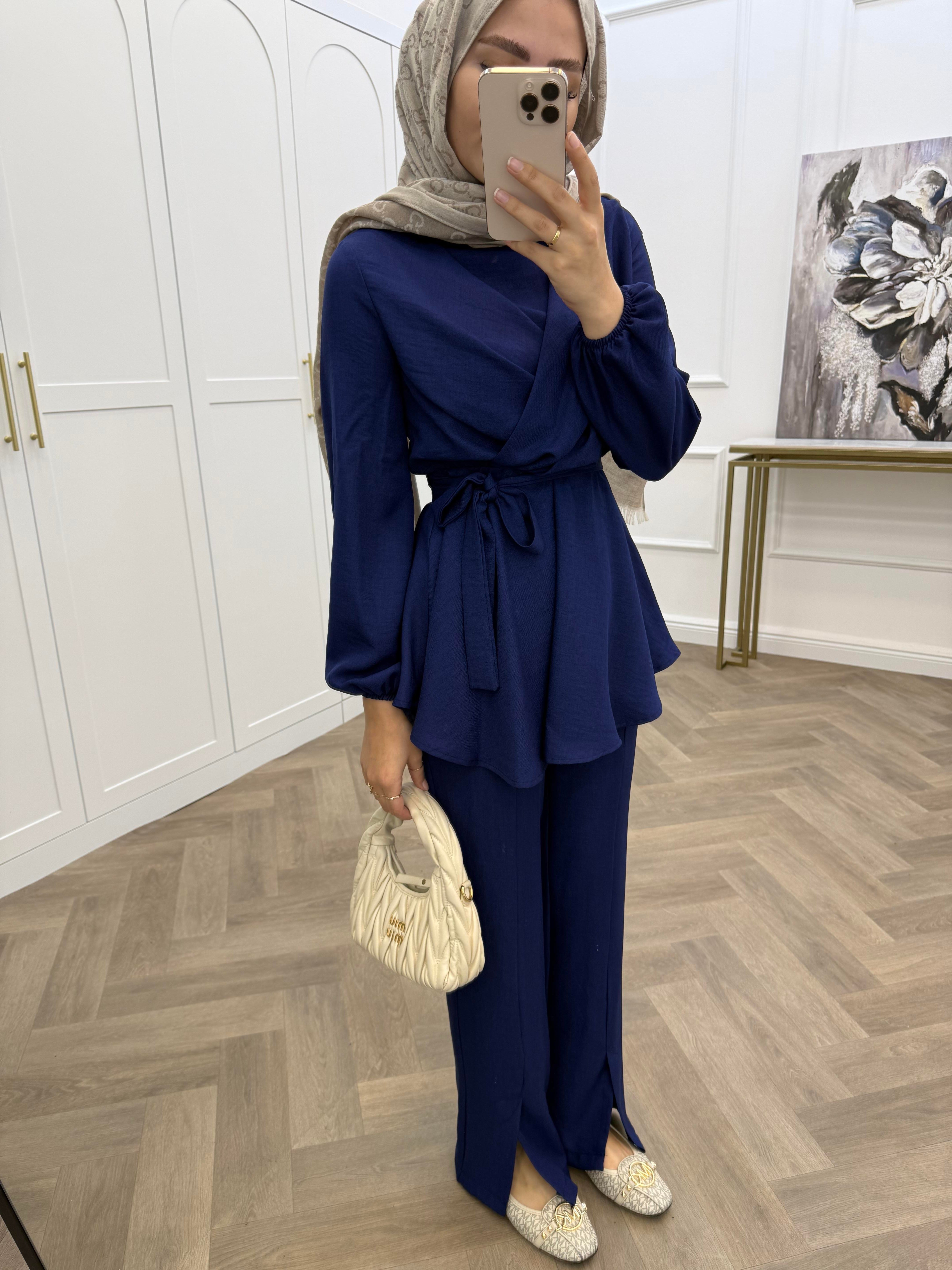 VERA BELİ LASTİKLİ PANTOLONLU TAKIM LACİVERT