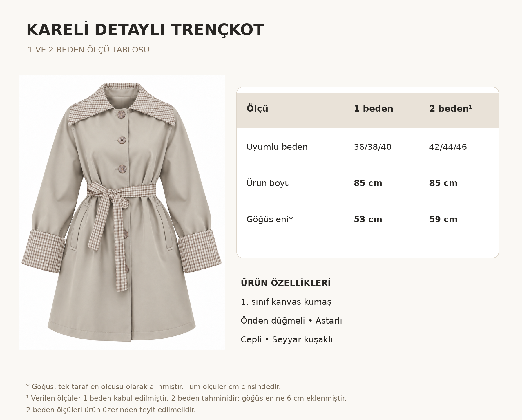 YAKASI EKOSE DESENLİ TRENÇKOT CAMEL