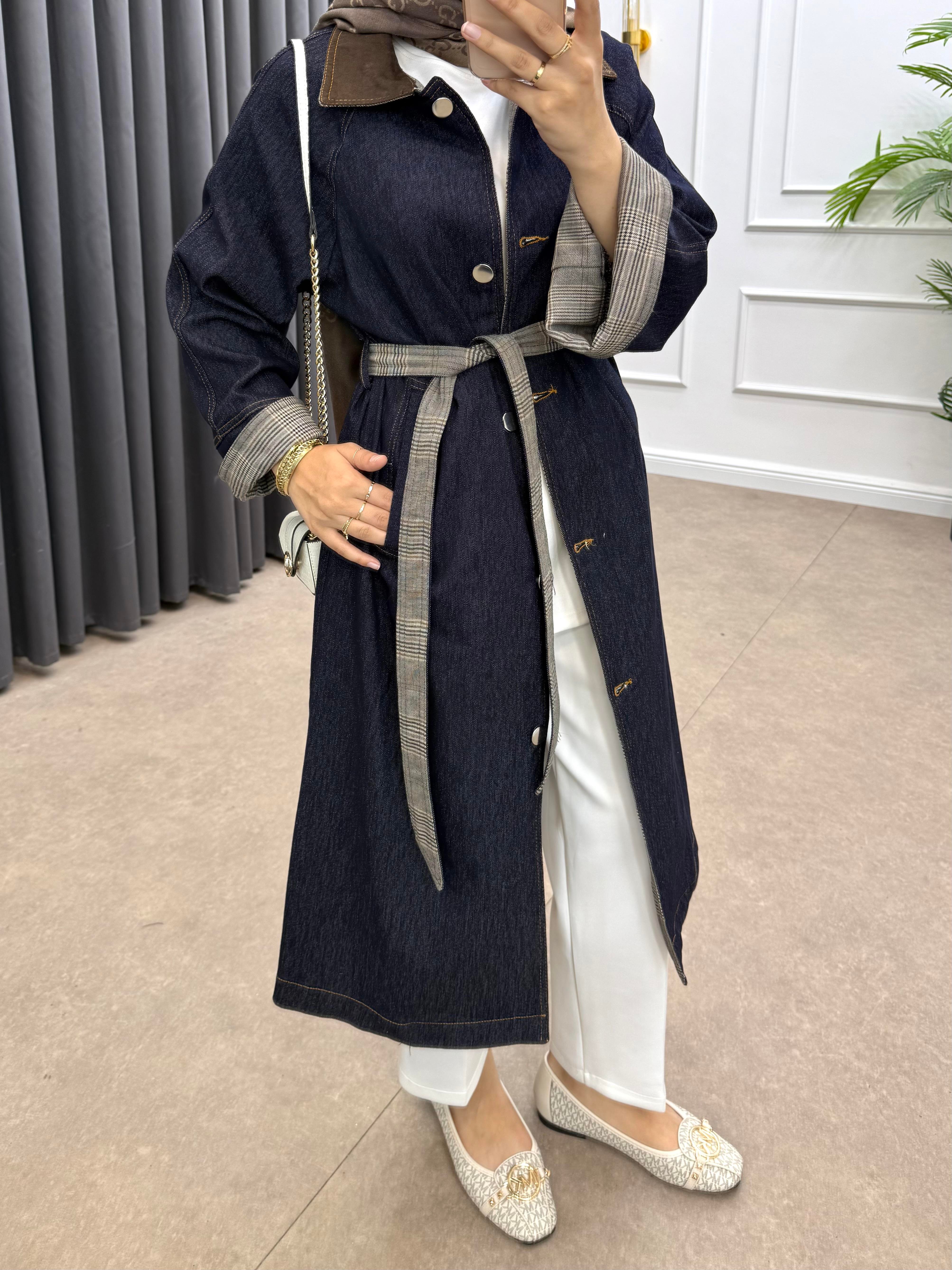 YAKASI SÜET DETAY KOT TRENÇKOT LACİVERT