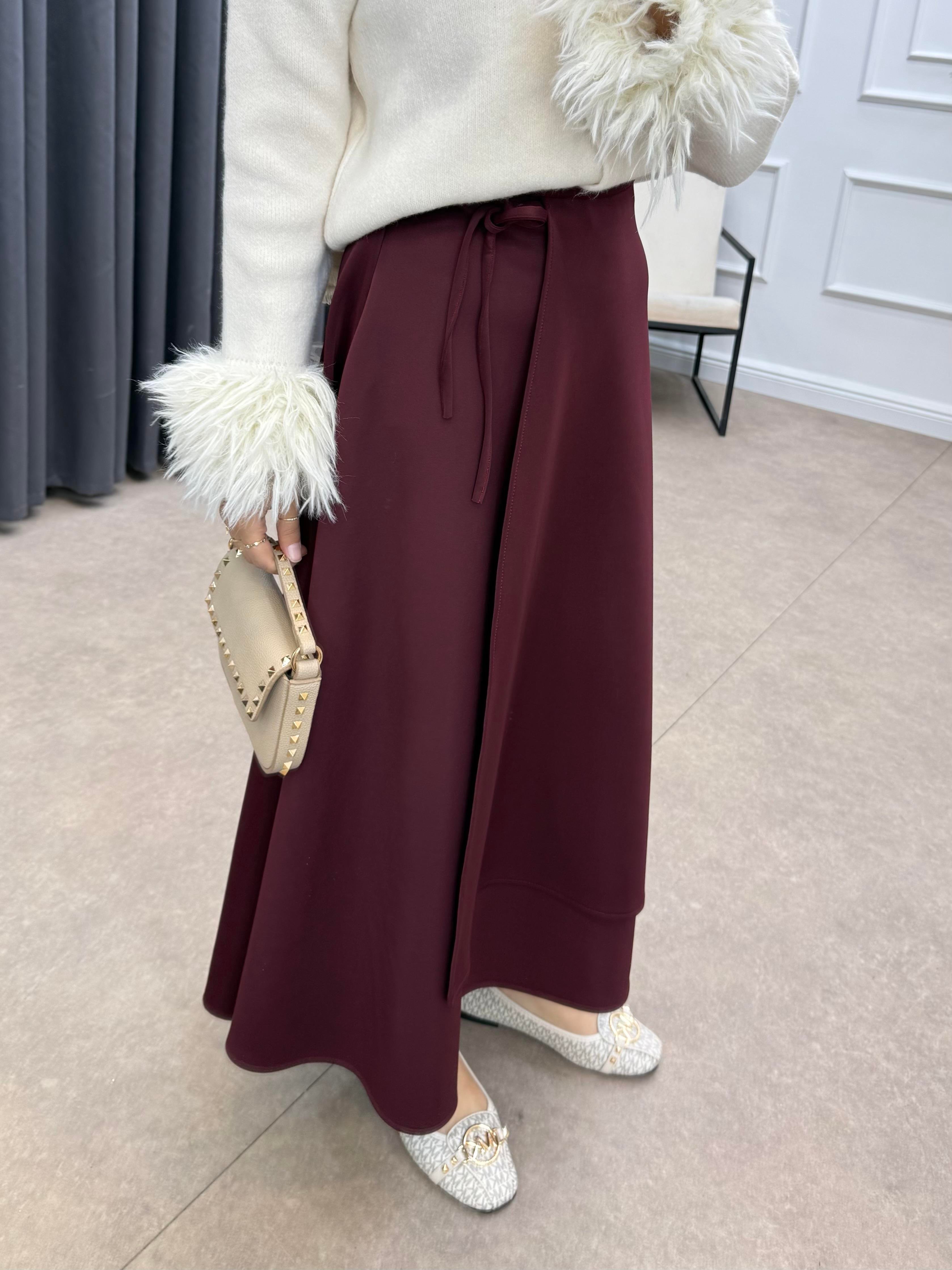 YANDAN İPLE BAĞLAMALI SCUBA ETEK BORDO