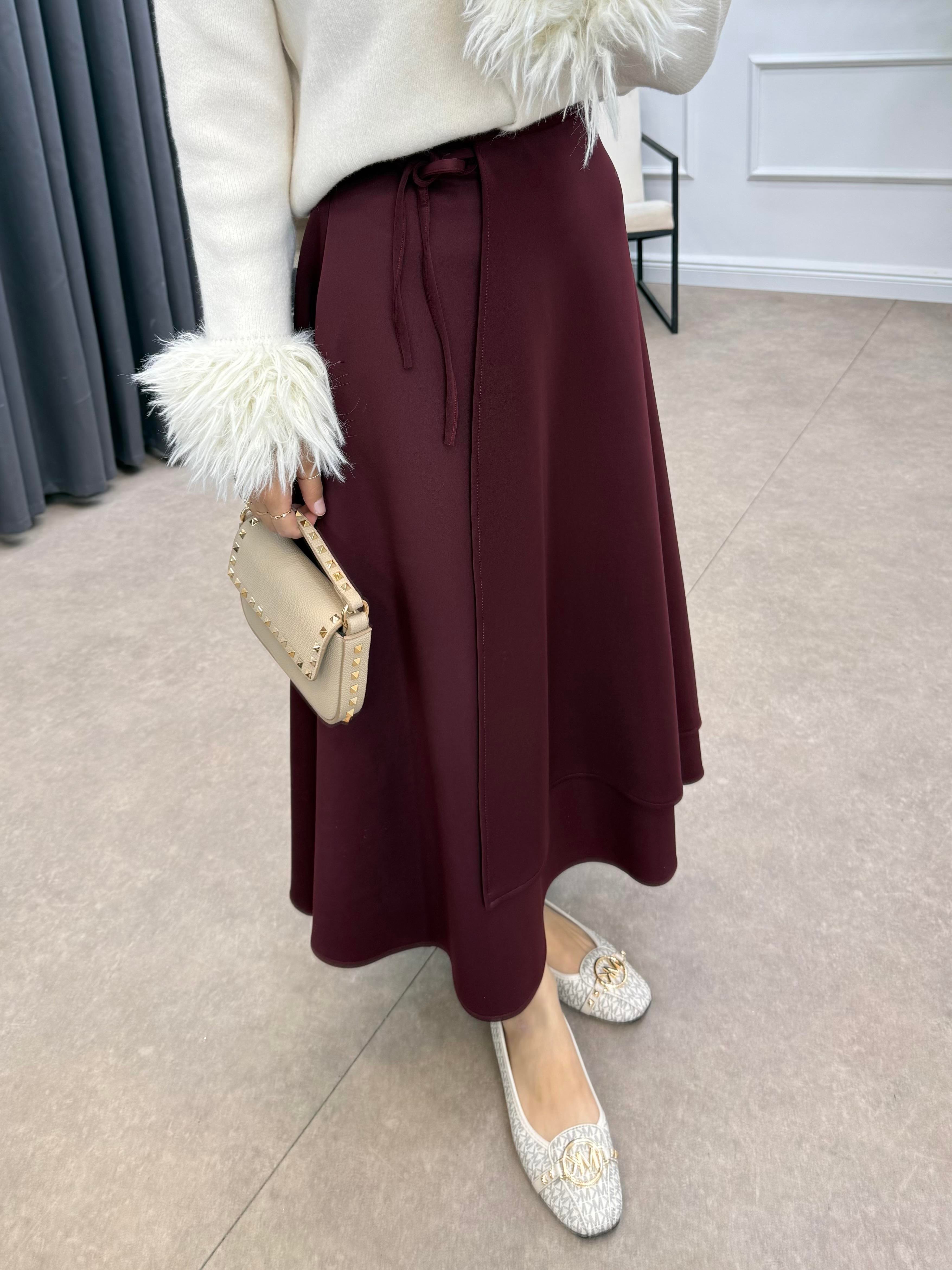 YANDAN İPLE BAĞLAMALI SCUBA ETEK BORDO