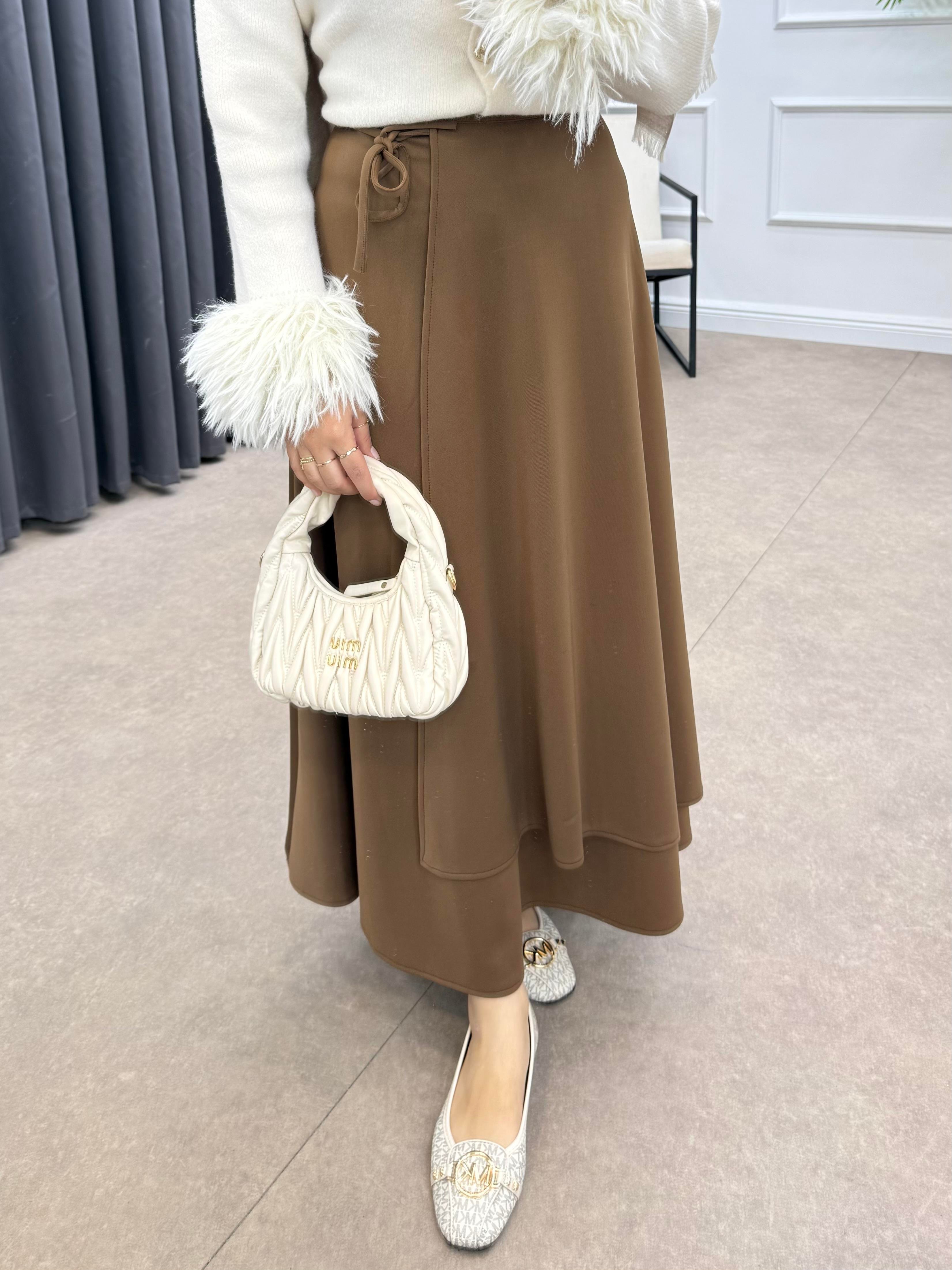 YANDAN İPLE BAĞLAMALI SCUBA ETEK KAHVE