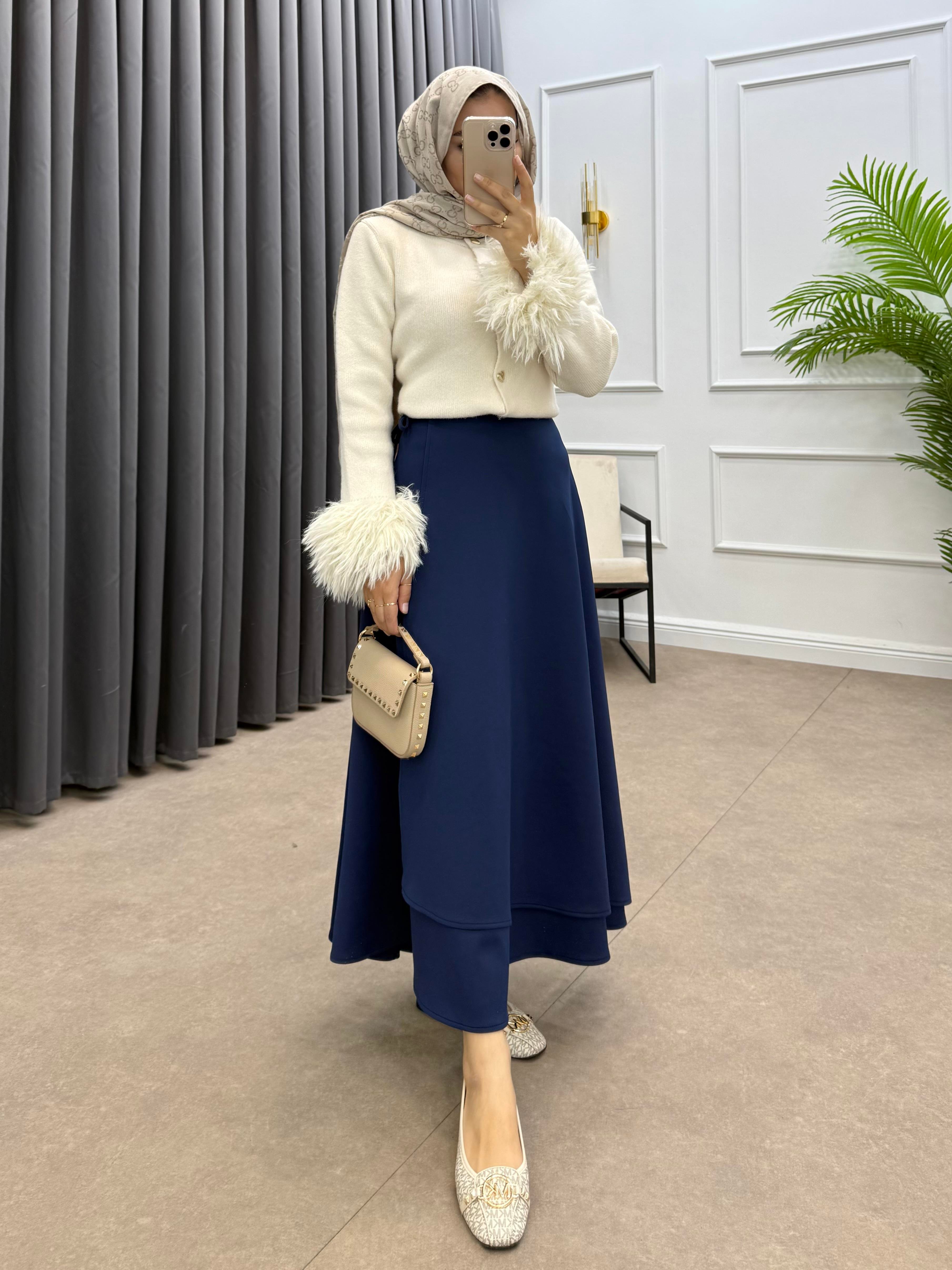 YANDAN İPLE BAĞLAMALI SCUBA ETEK LACİVERT