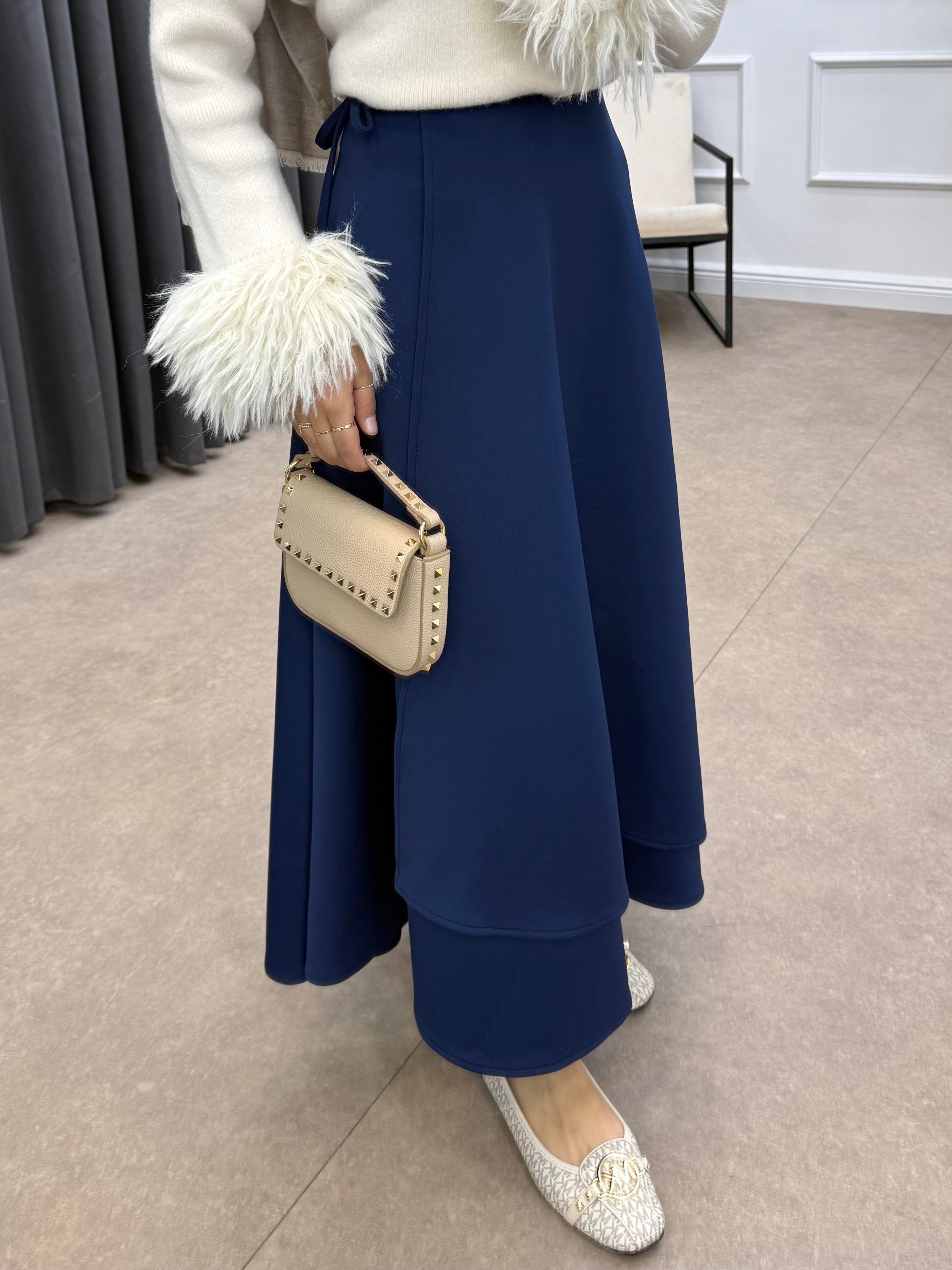 YANDAN İPLE BAĞLAMALI SCUBA ETEK LACİVERT