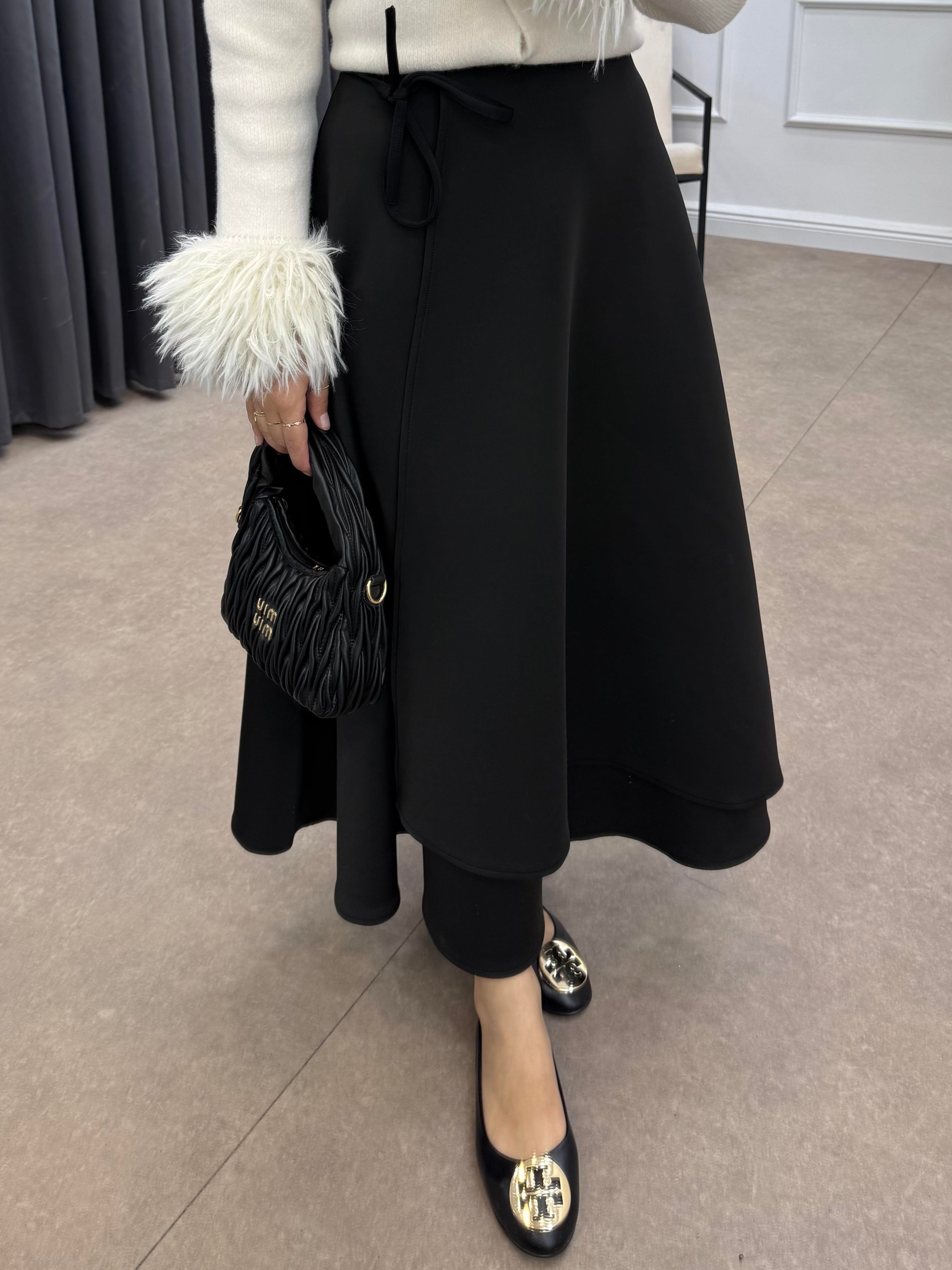 YANDAN İPLE BAĞLAMALI SCUBA ETEK  SİYAH