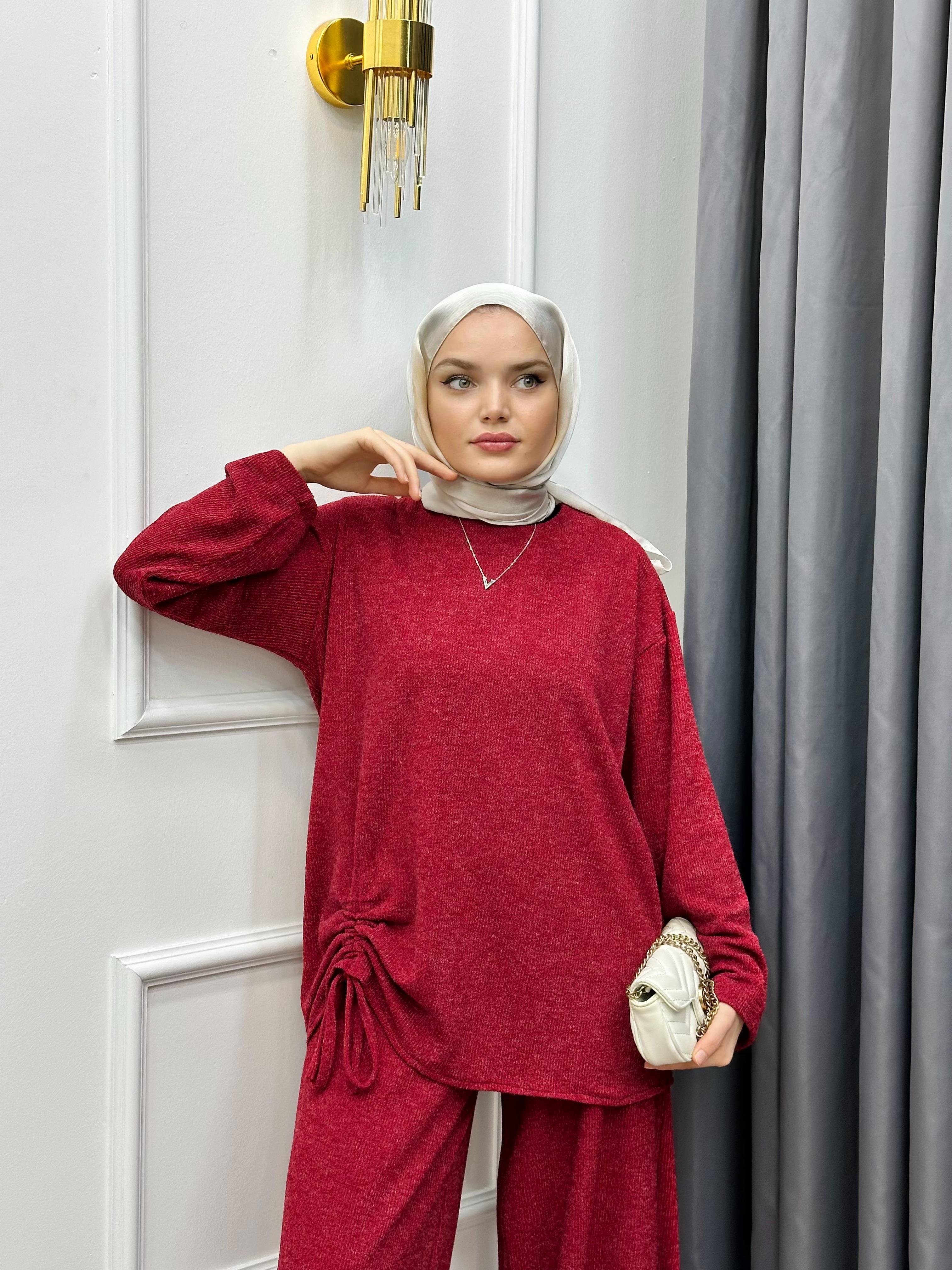 YANDAN İPLİ İKİLİ TAKIM BORDO