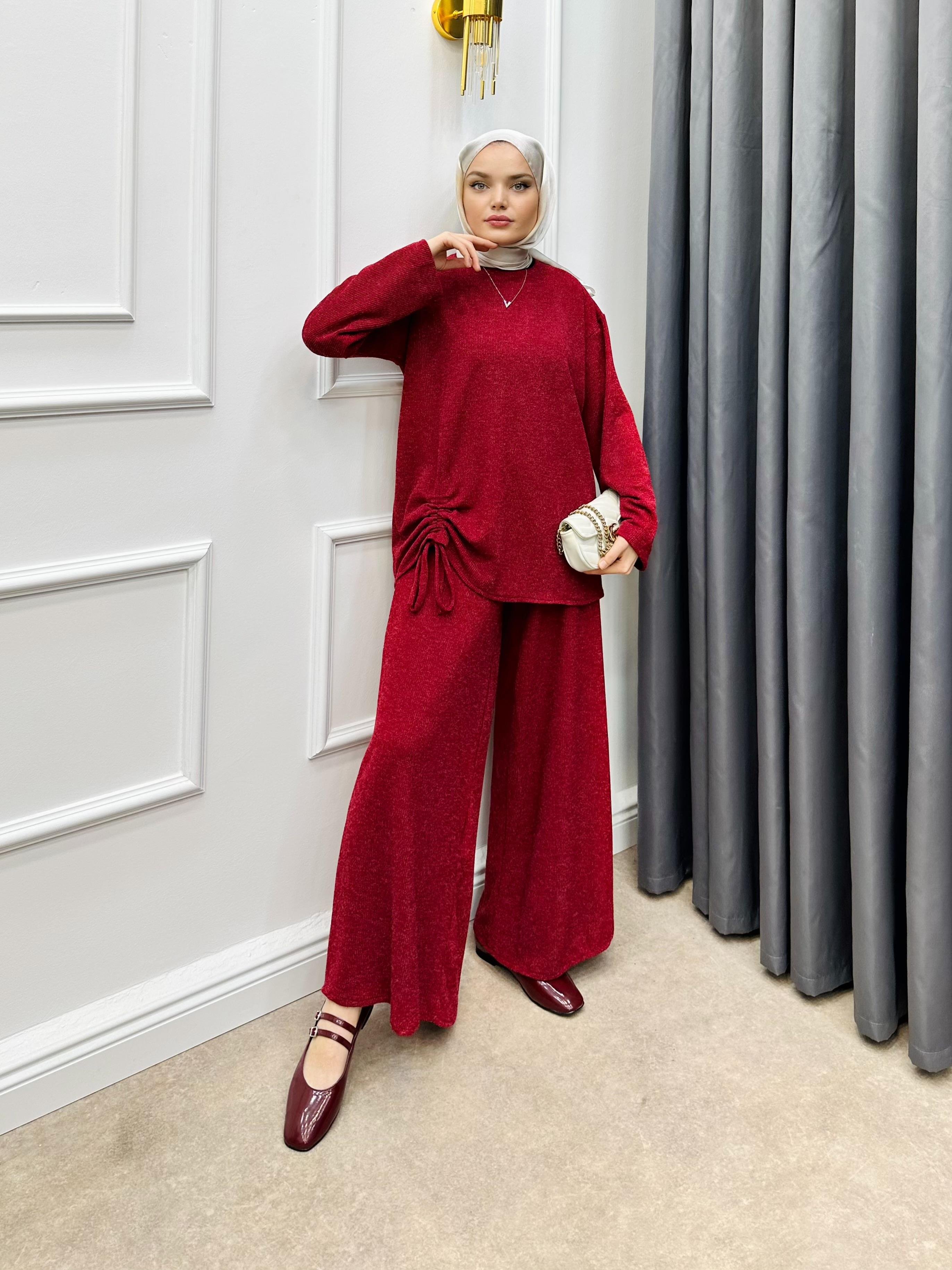 YANDAN İPLİ İKİLİ TAKIM BORDO