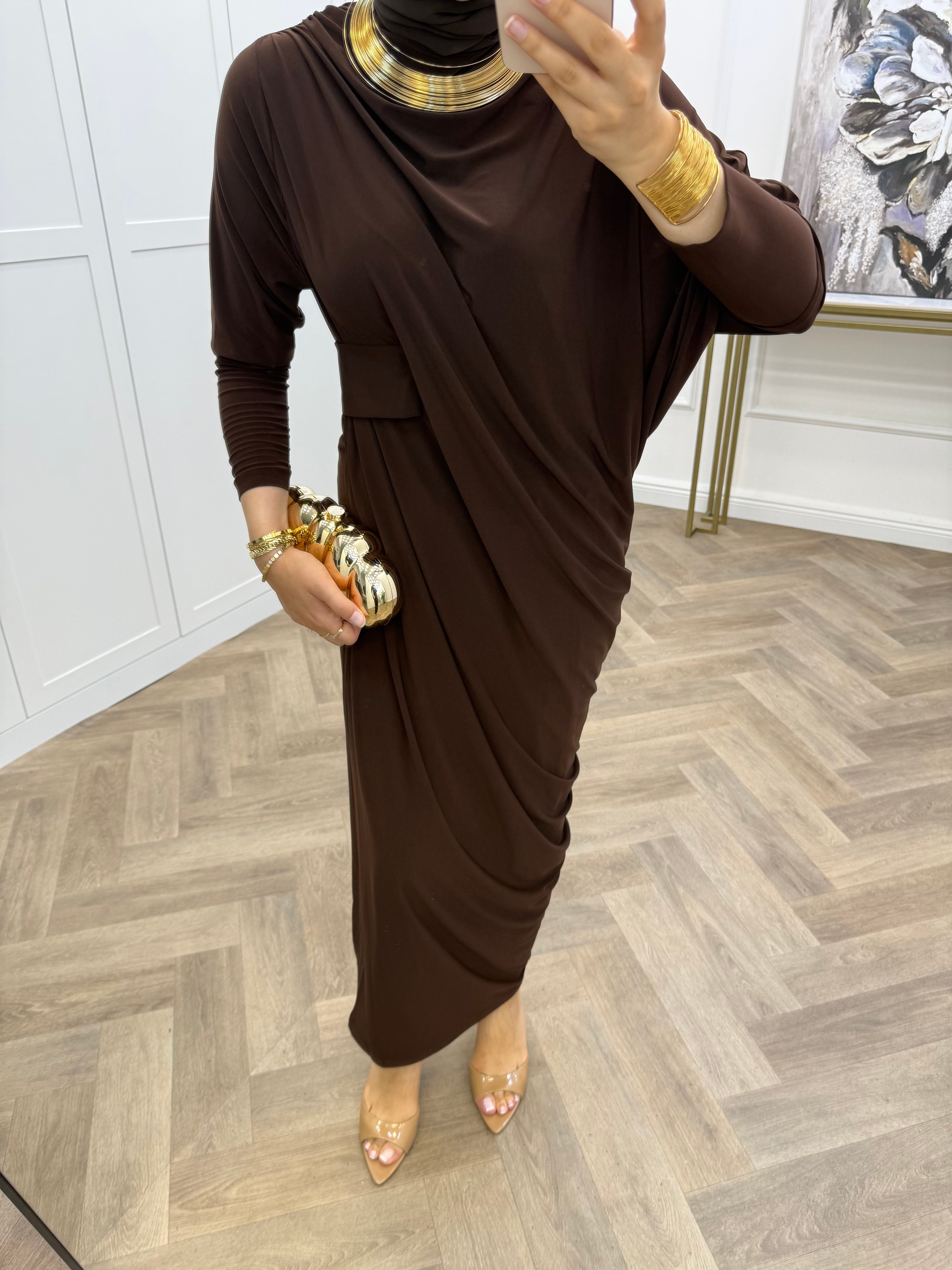 YARASA KOL SANDY ELBİSE ACI KAHVE