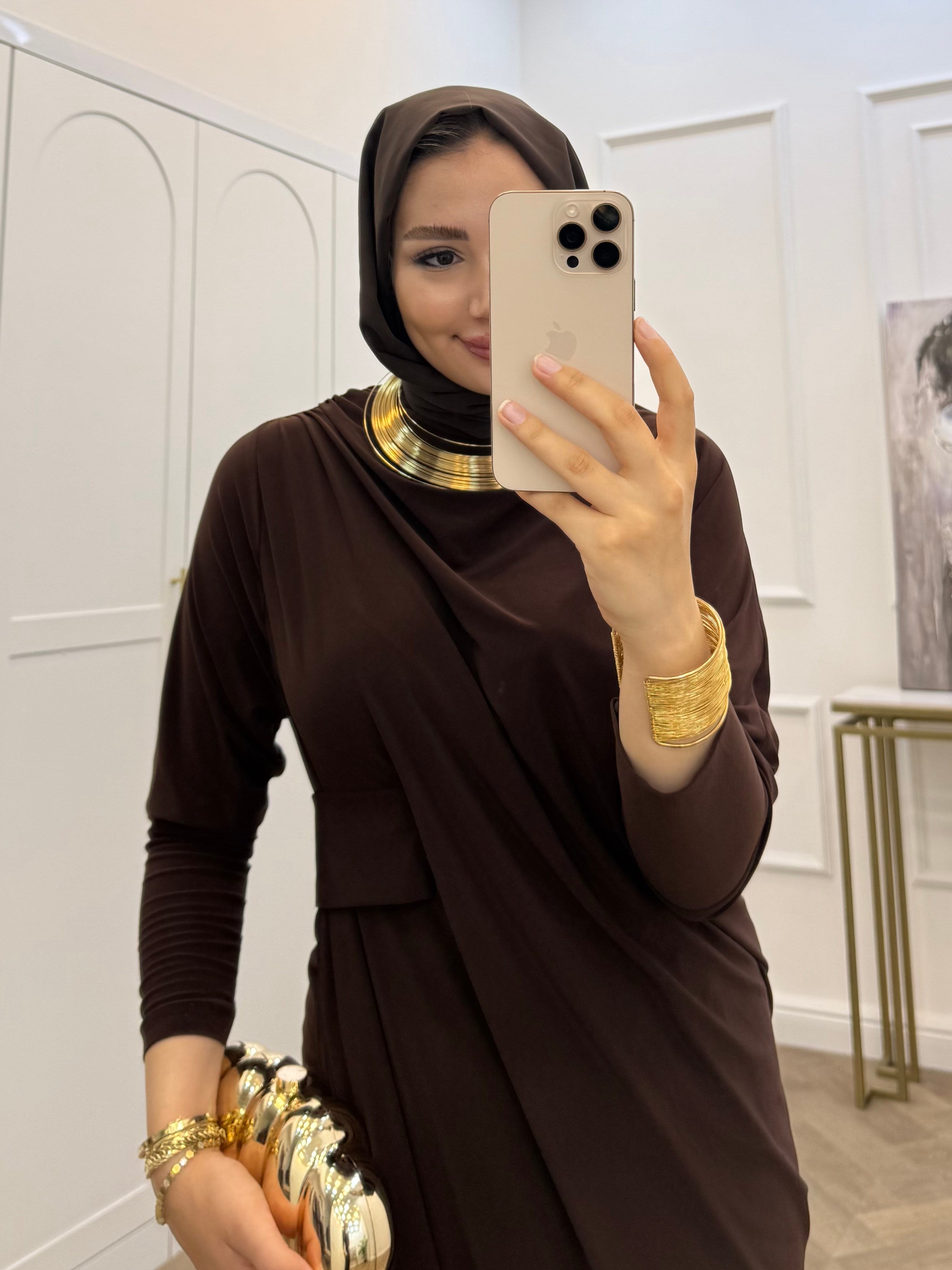 YARASA KOL SANDY ELBİSE ACI KAHVE