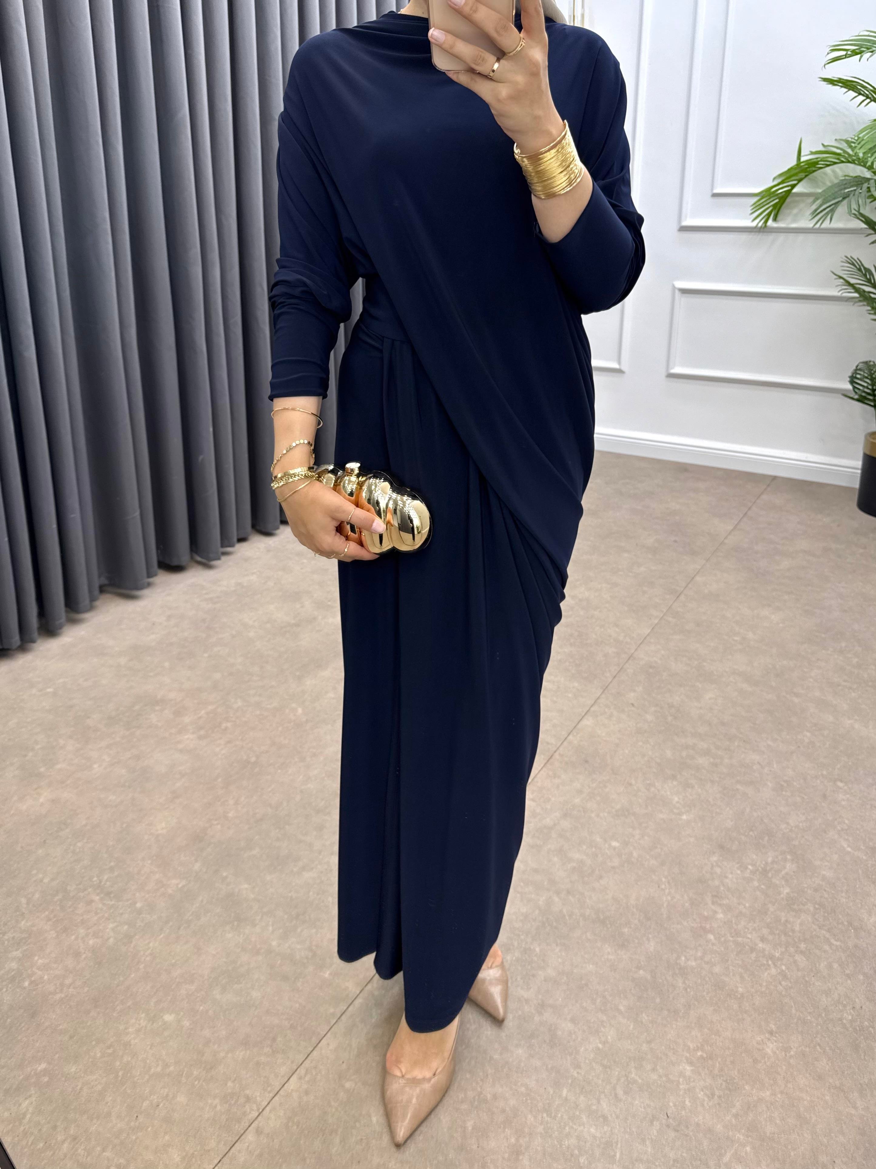 YARASA KOL SANDY ELBİSE LACİVERT