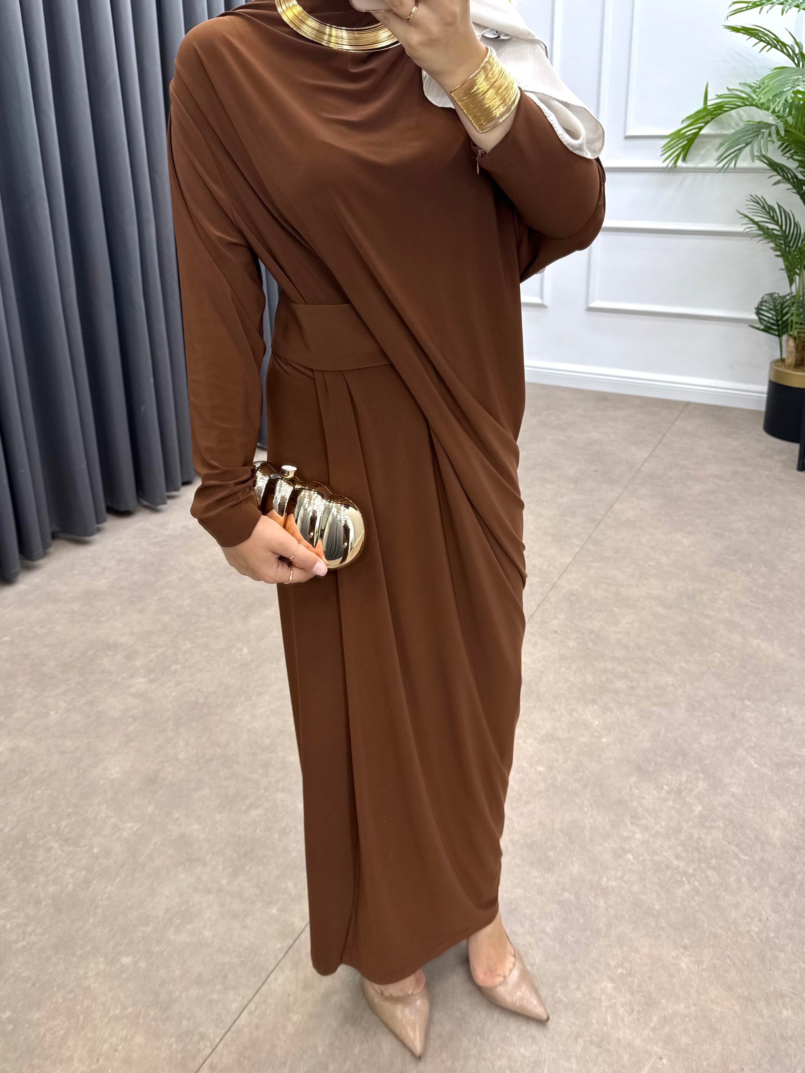 YARASA KOL SANDY ELBİSE TABA