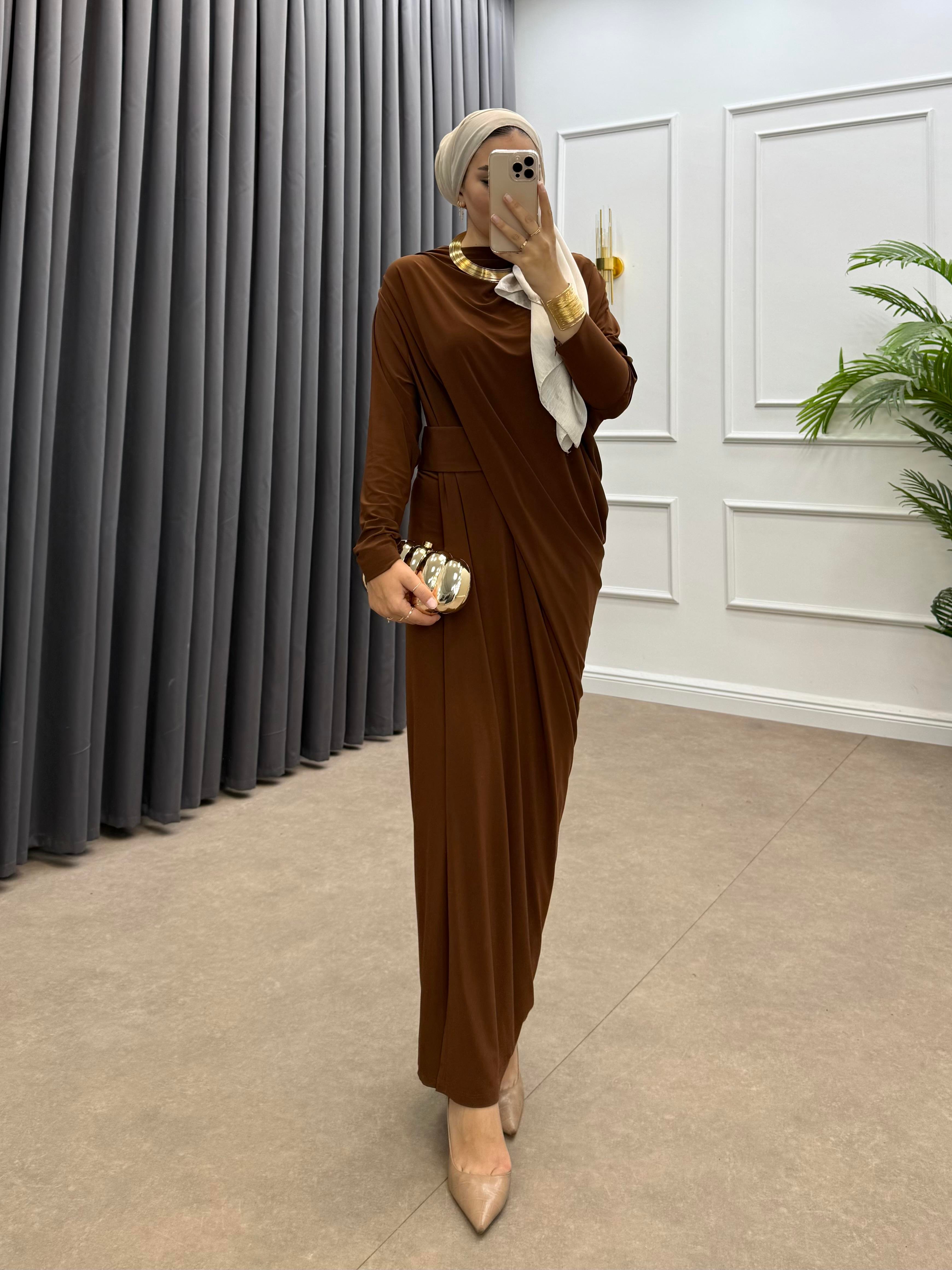 YARASA KOL SANDY ELBİSE TABA